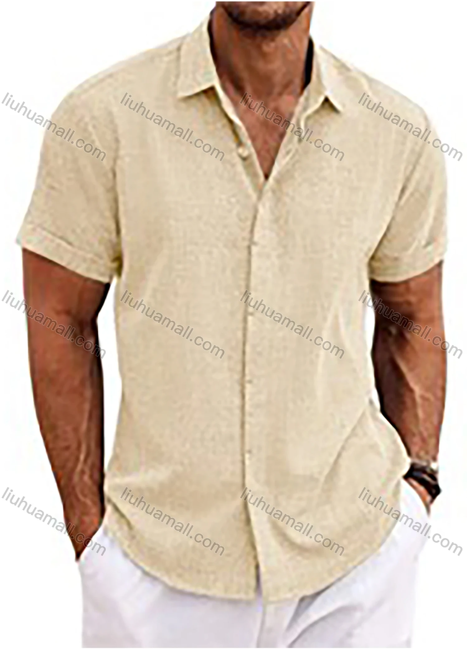 Wholesale Men's Casual Plain Collared Short Sleeve Button Down Shirt - Liuhuamall