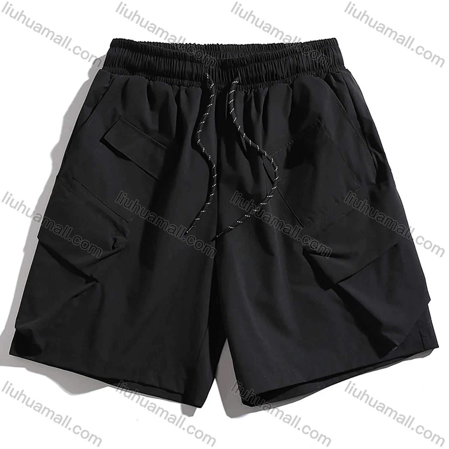 Wholesale Men's Casual Plain Multiple Pockets Elastic Waist Drawstring Shorts - Liuhuamall