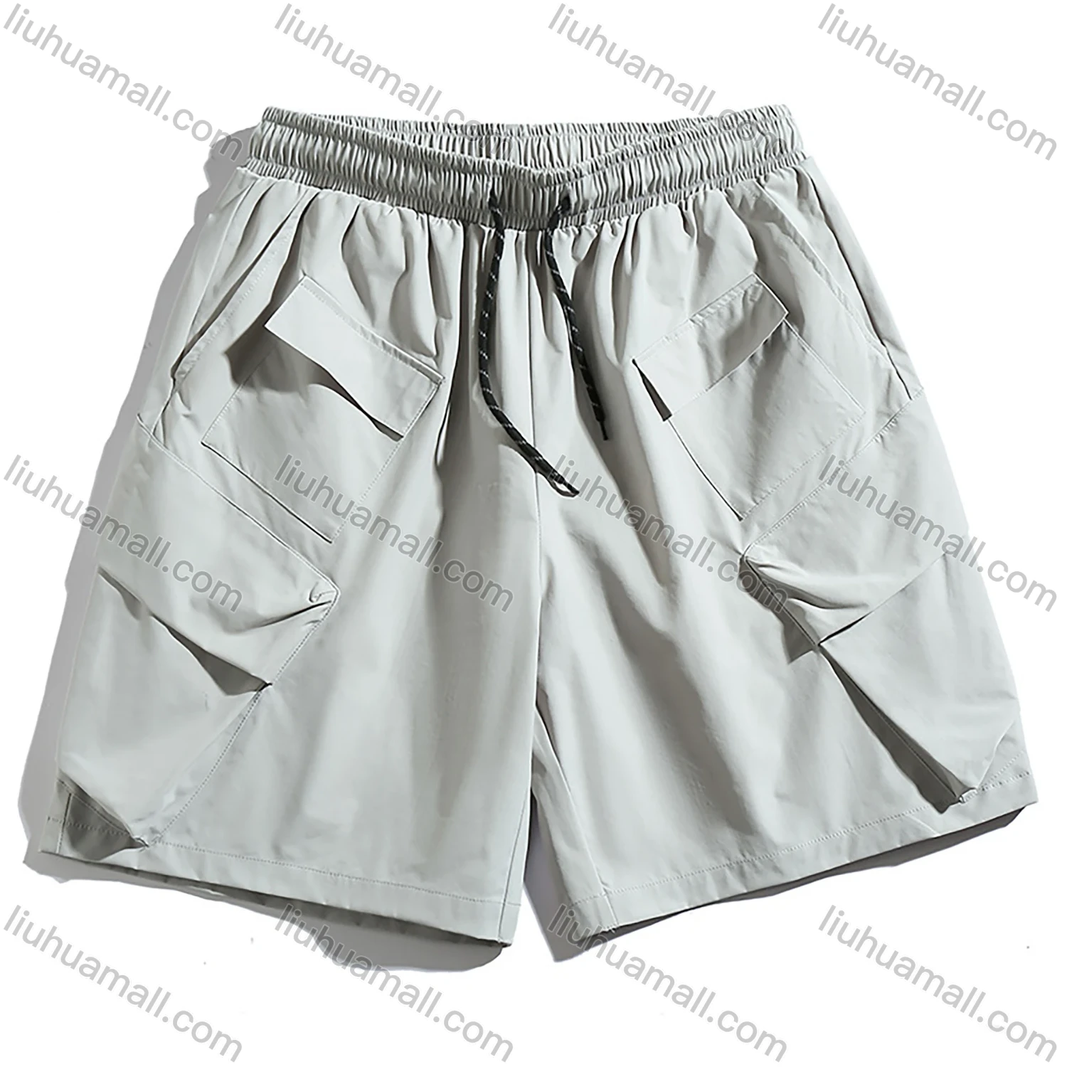Wholesale Men's Casual Plain Multiple Pockets Elastic Waist Drawstring Shorts - Liuhuamall