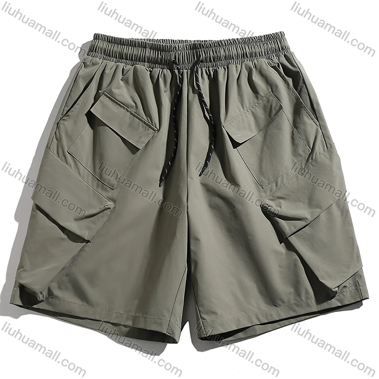 Wholesale Men's Casual Plain Multiple Pockets Elastic Waist Drawstring Shorts - Liuhuamall