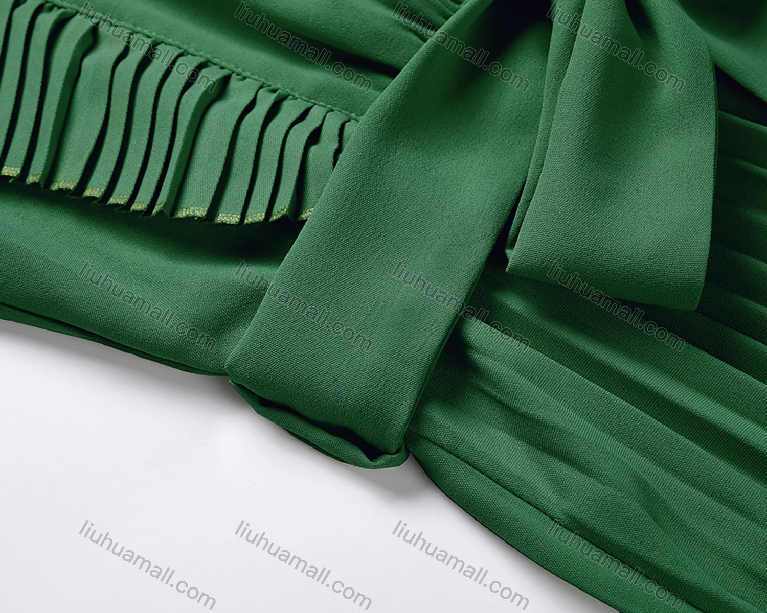 Wholesale Woman's Elegant Plain Wrap V Neck Ruffle Trim Pleated Ruched Maxi Dress With Belt - Liuhuamall