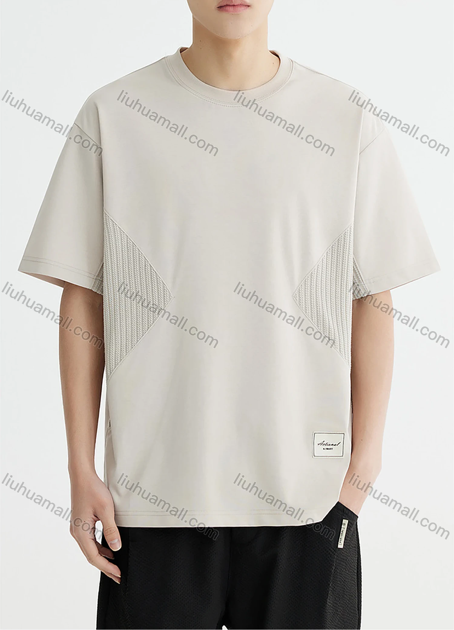 Wholesale Men's Basics Plain Splicing Quick Dry Drop Shoulder Short Sleeve Round Neck T-Shirts - Liuhuamall