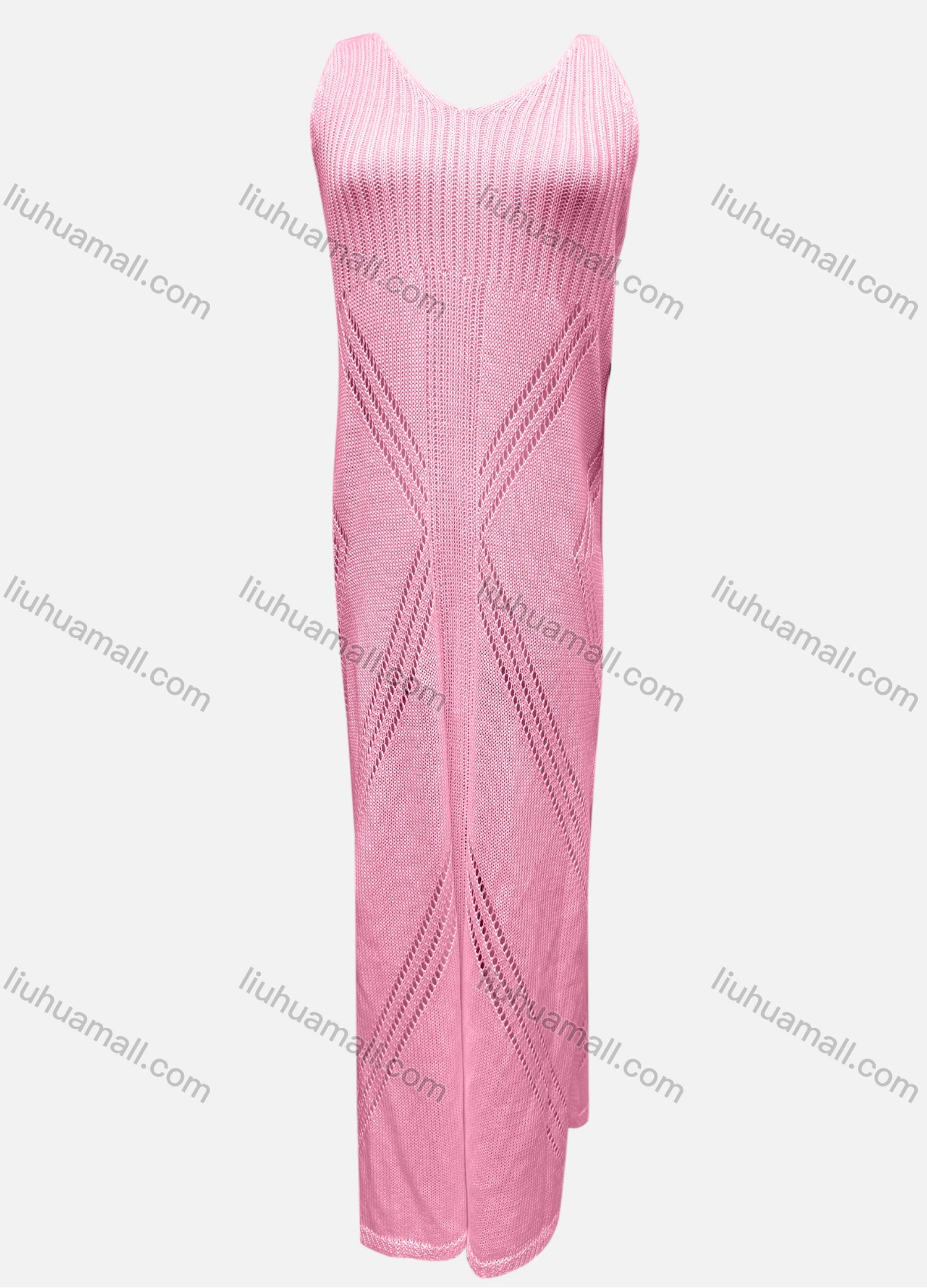 Wholesale Women's Vacation V Neck Sleeveless Plain Hollow Out Knit Cover Up Maxi Tank Dress 2446# - Liuhuamall