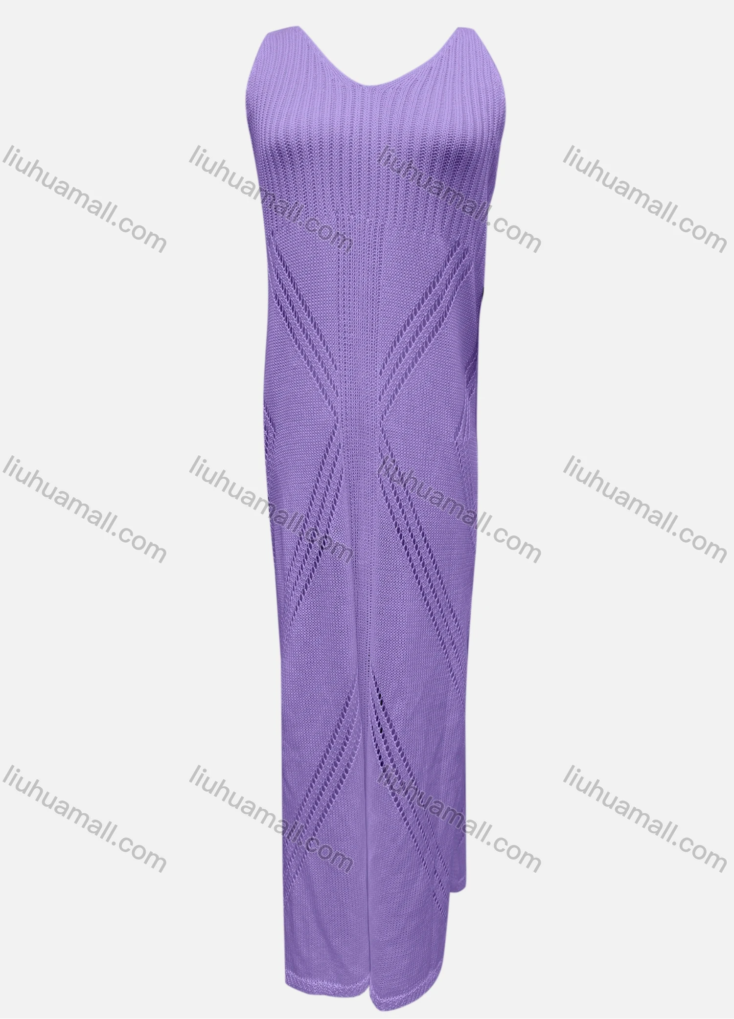 Wholesale Women's Vacation V Neck Sleeveless Plain Hollow Out Knit Cover Up Maxi Tank Dress 2446# - Liuhuamall