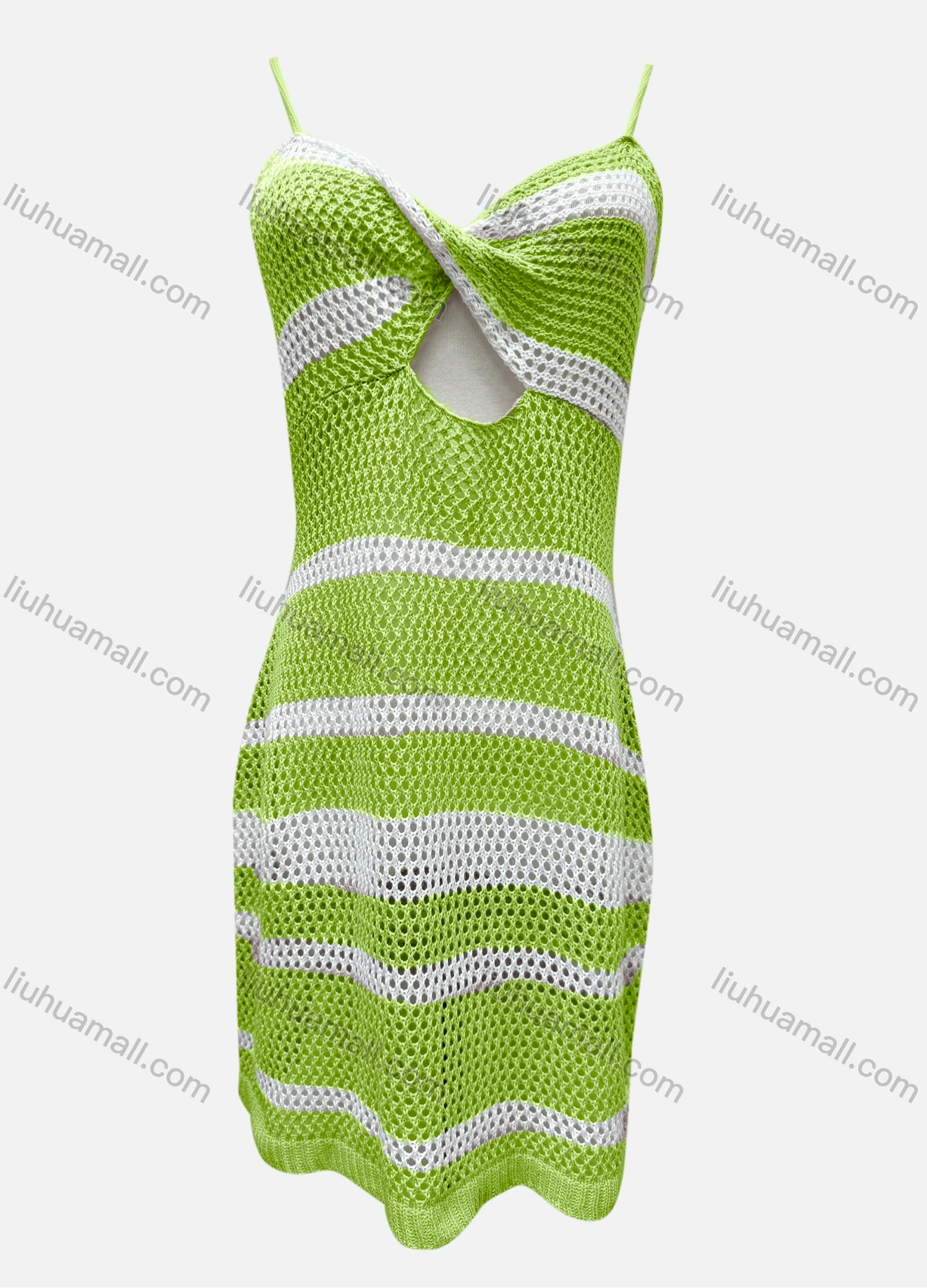 Wholesale Women's Vacation Striped Colorblock Hollow Out Twist Cover Up Cami Dress F125# - Liuhuamall