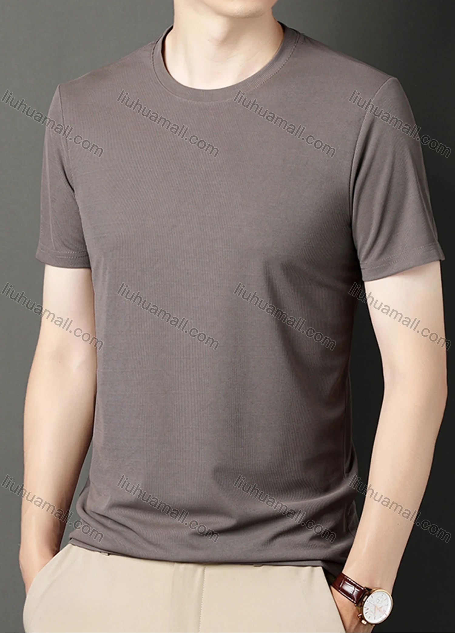 Wholesale Men's Basics Crew Neck Short Sleeve Plain Breathable T-shirts 81176# - Liuhuamall