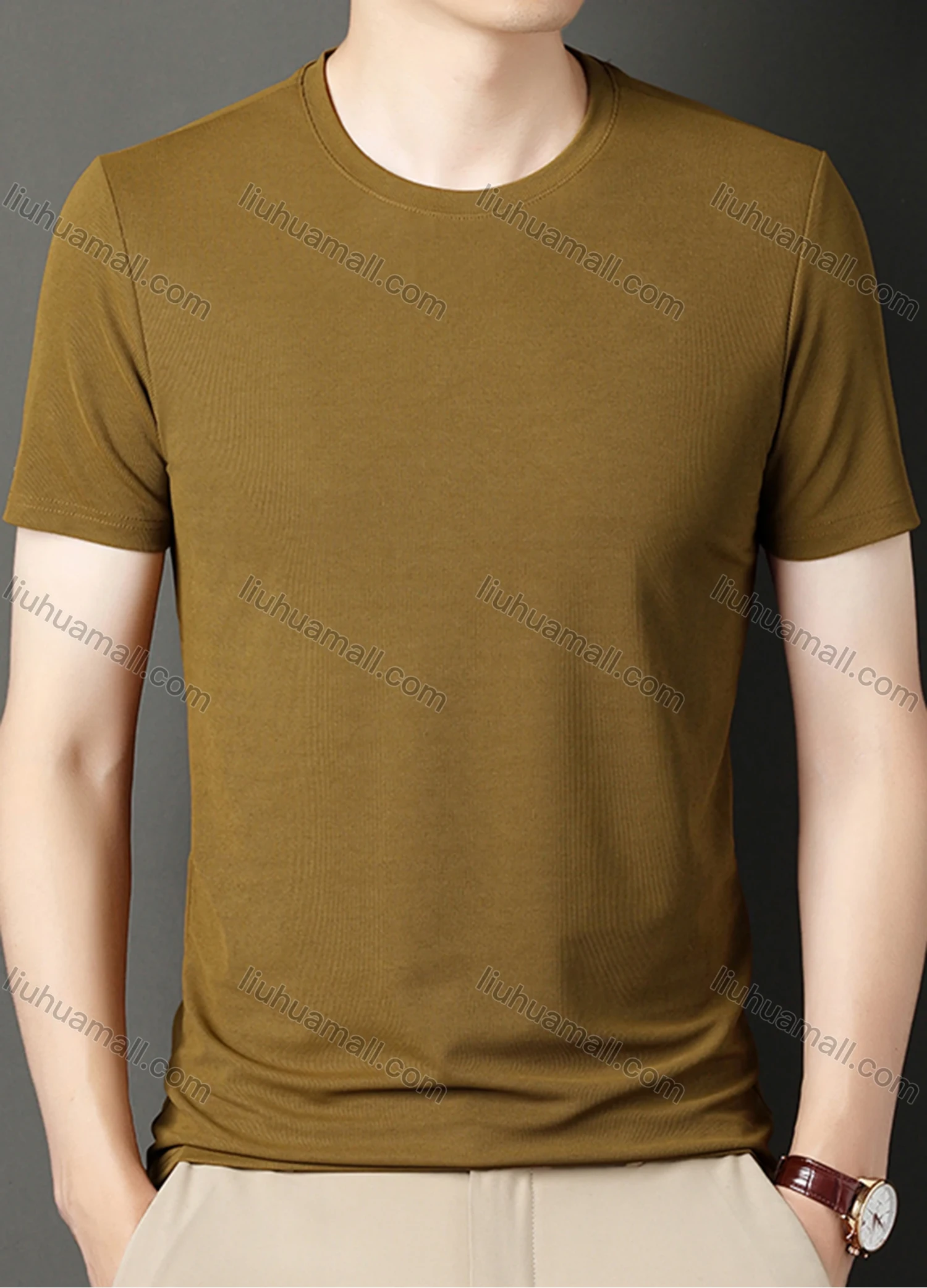 Wholesale Men's Basics Crew Neck Short Sleeve Plain Breathable T-shirts 81176# - Liuhuamall