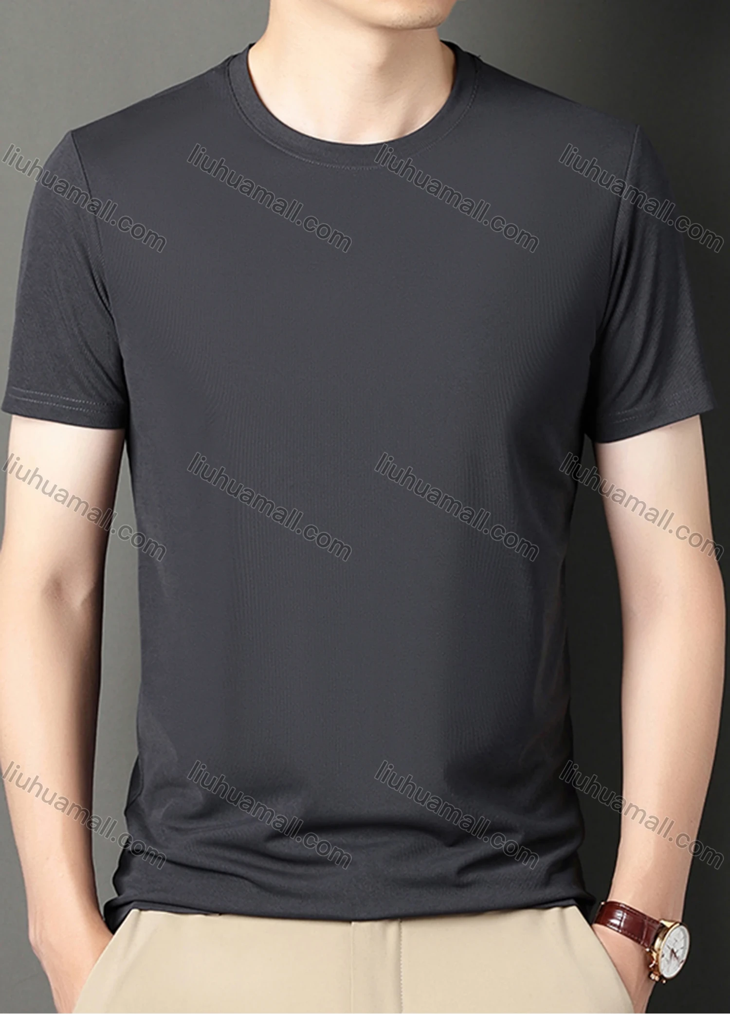 Wholesale Men's Basics Crew Neck Short Sleeve Plain Breathable T-shirts 81176# - Liuhuamall