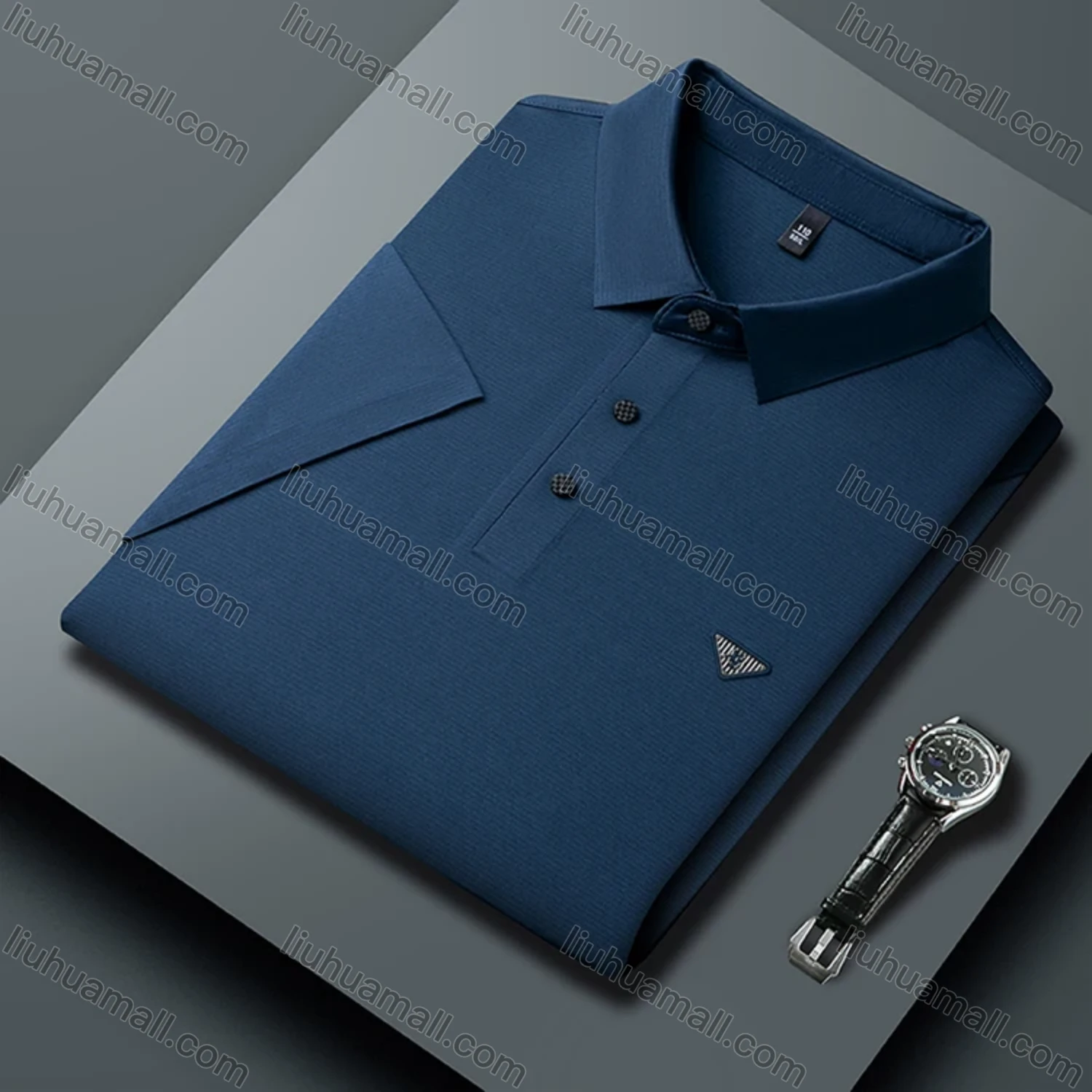 Wholesale Men's Business Plain Label Short Sleeve Split Side Polo Shirt 89305# - Liuhuamall