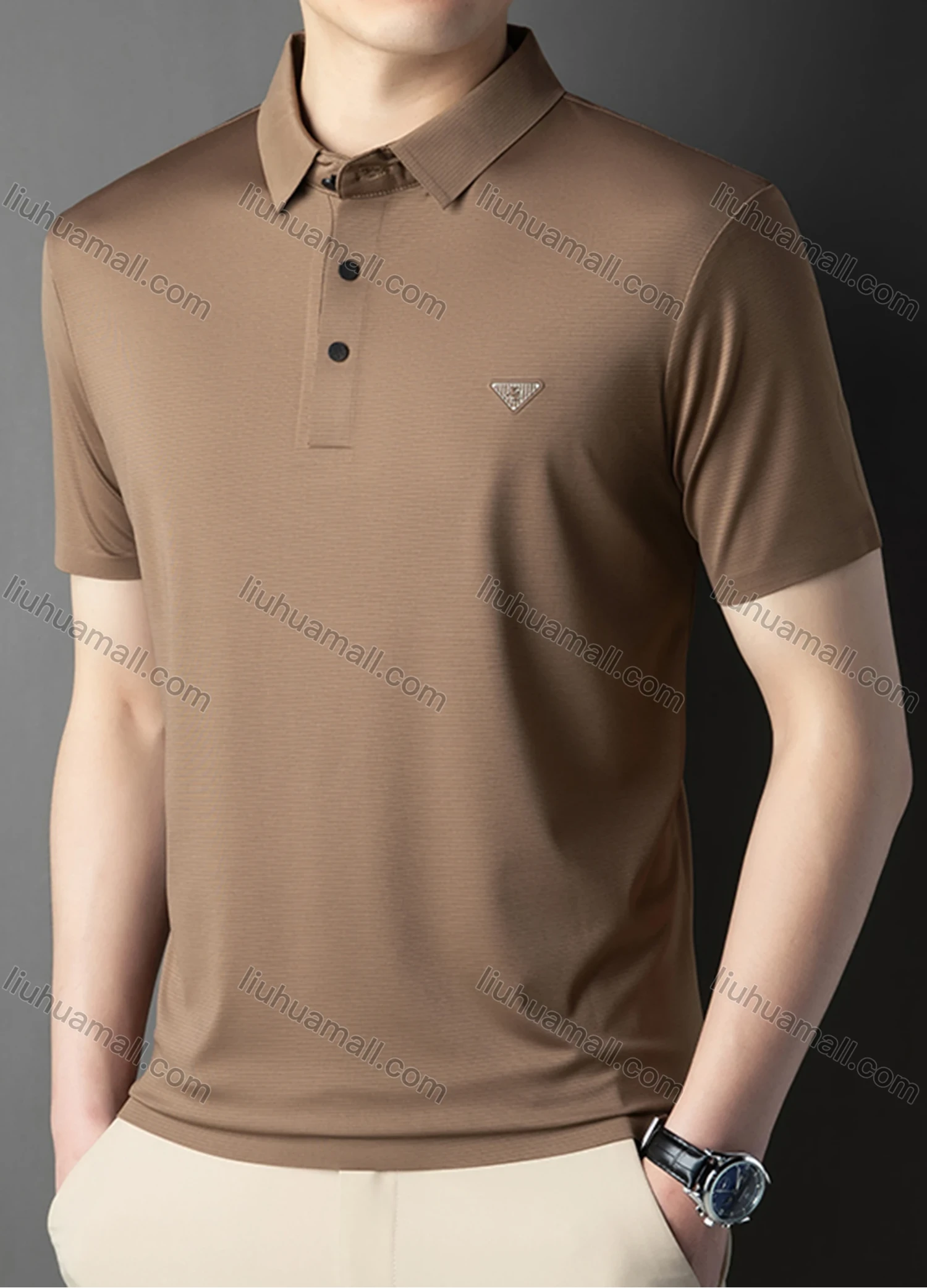 Wholesale Men's Business Plain Label Short Sleeve Split Side Polo Shirt 89305# - Liuhuamall