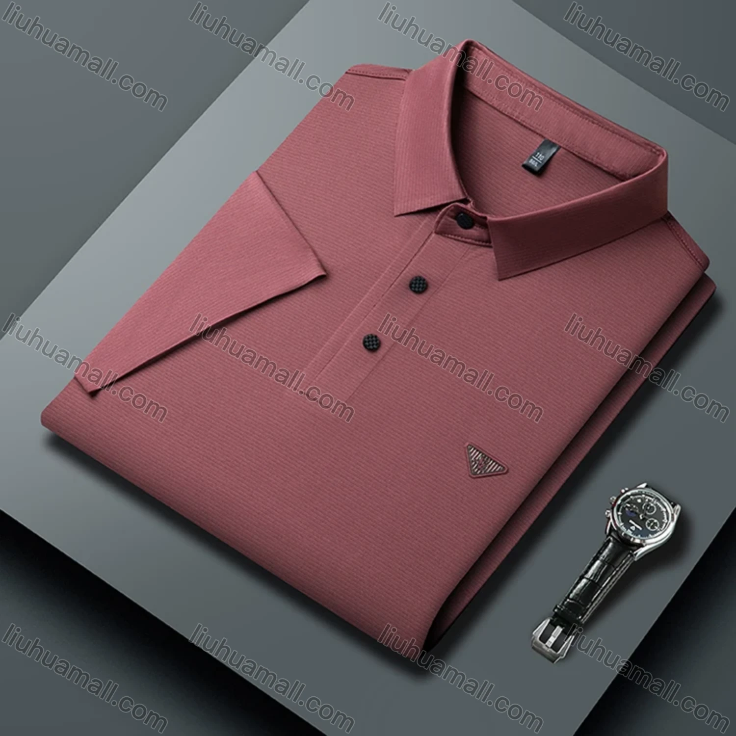 Wholesale Men's Business Plain Label Short Sleeve Split Side Polo Shirt 89305# - Liuhuamall