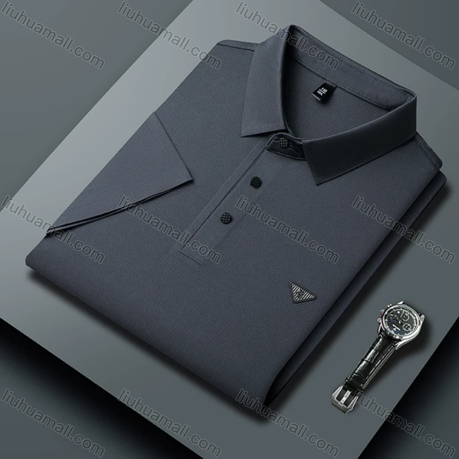 Wholesale Men's Business Plain Label Short Sleeve Split Side Polo Shirt 89305# - Liuhuamall