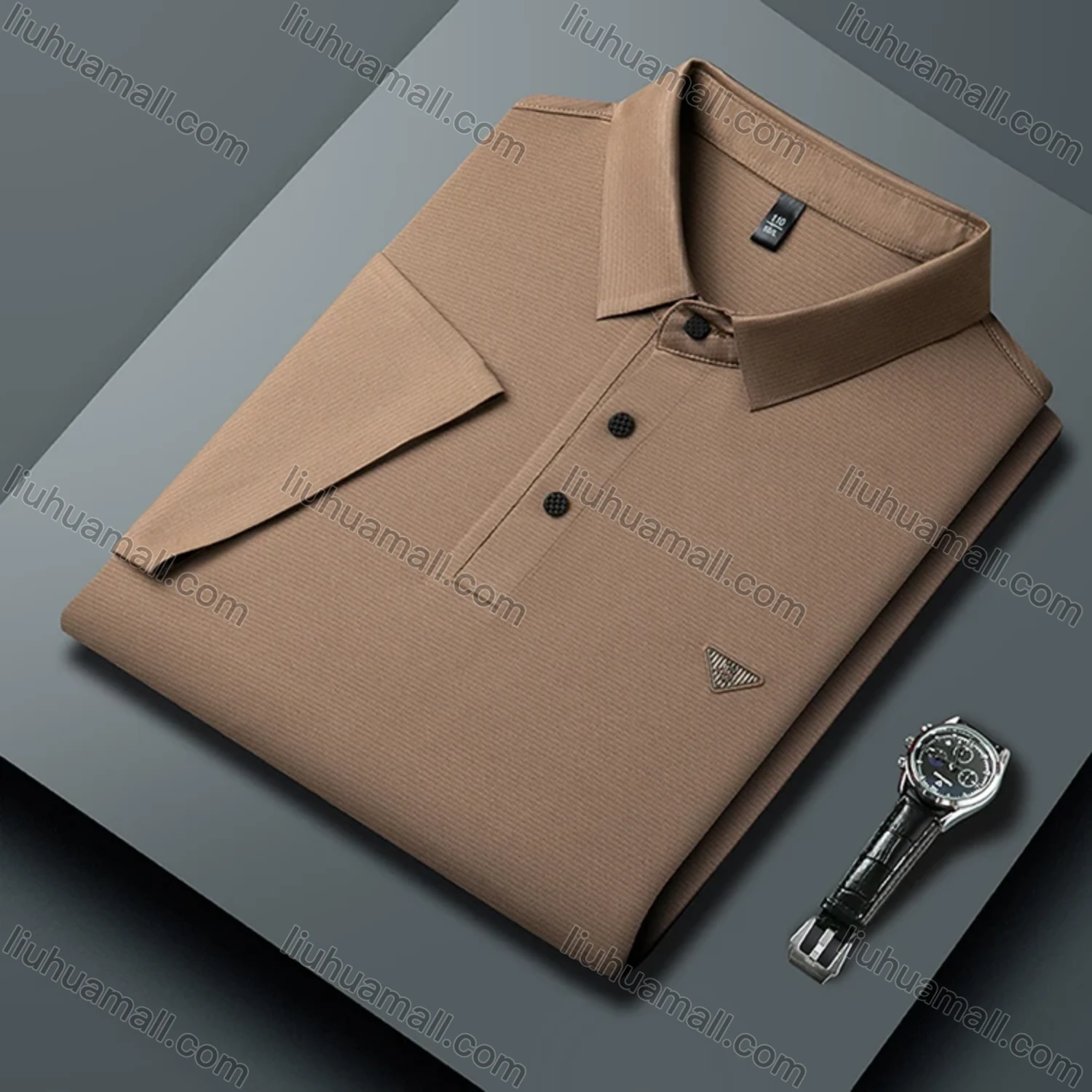 Wholesale Men's Business Plain Label Short Sleeve Split Side Polo Shirt 89305# - Liuhuamall