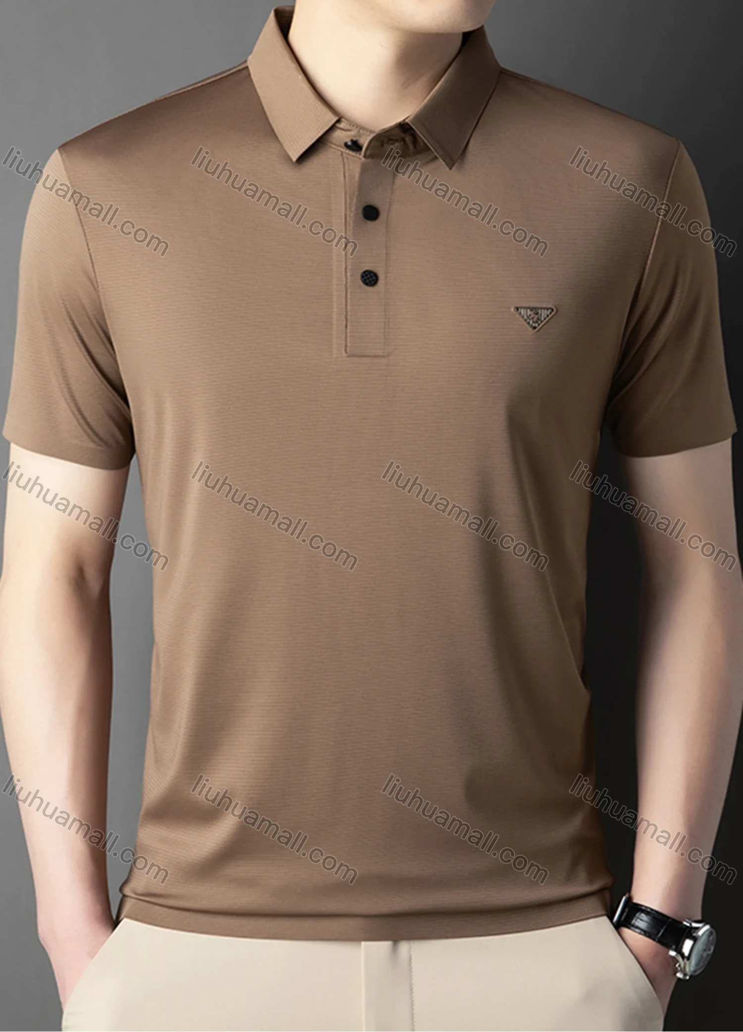 Wholesale Men's Business Plain Label Short Sleeve Split Side Polo Shirt 89305# - Liuhuamall