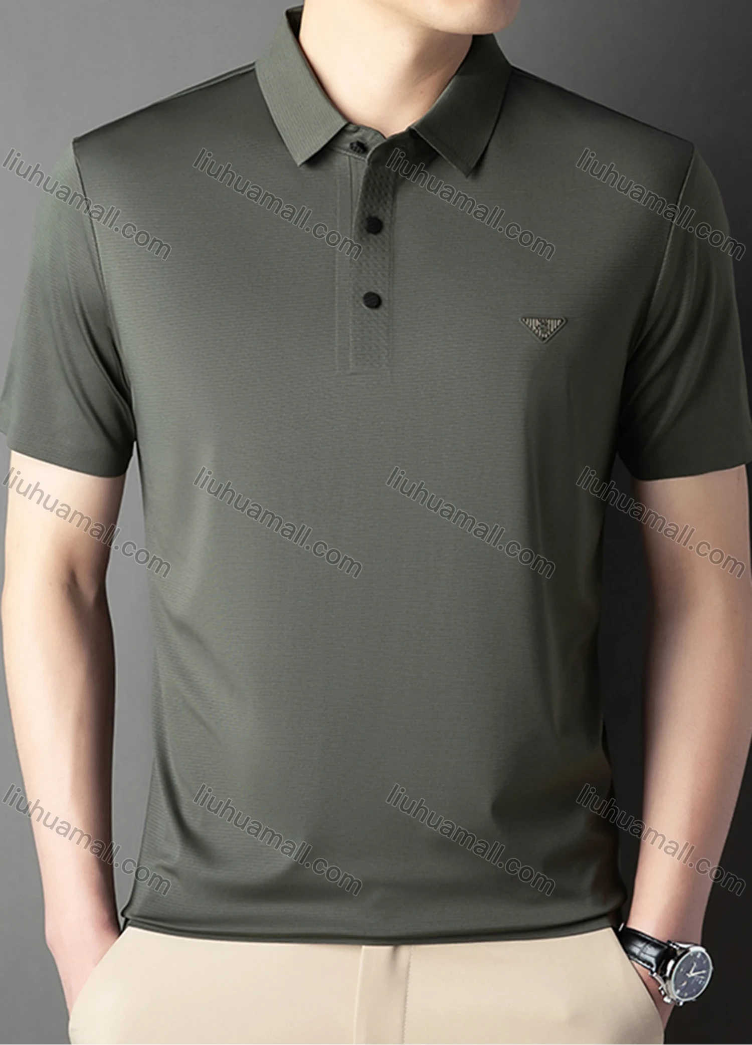 Wholesale Men's Business Plain Label Short Sleeve Split Side Polo Shirt 89305# - Liuhuamall