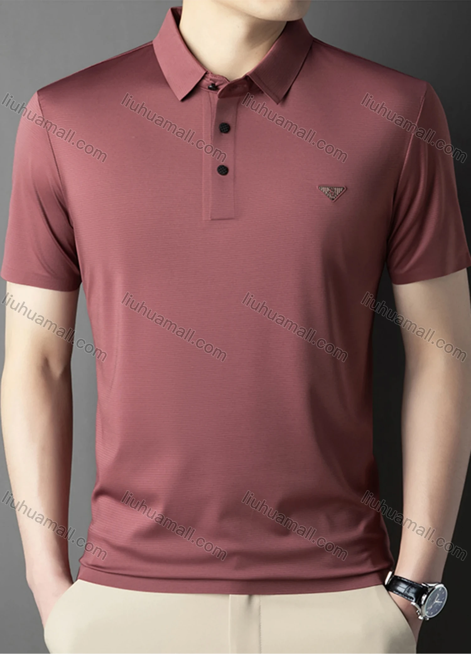 Wholesale Men's Business Plain Label Short Sleeve Split Side Polo Shirt 89305# - Liuhuamall