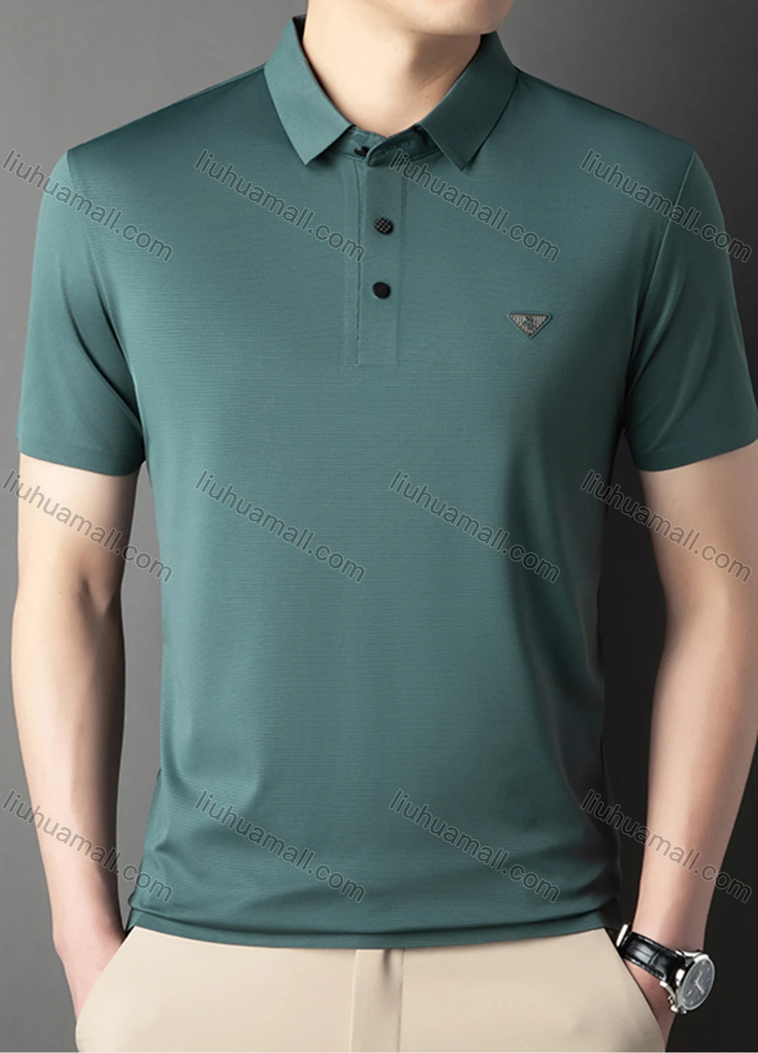 Wholesale Men's Business Plain Label Short Sleeve Split Side Polo Shirt 89305# - Liuhuamall