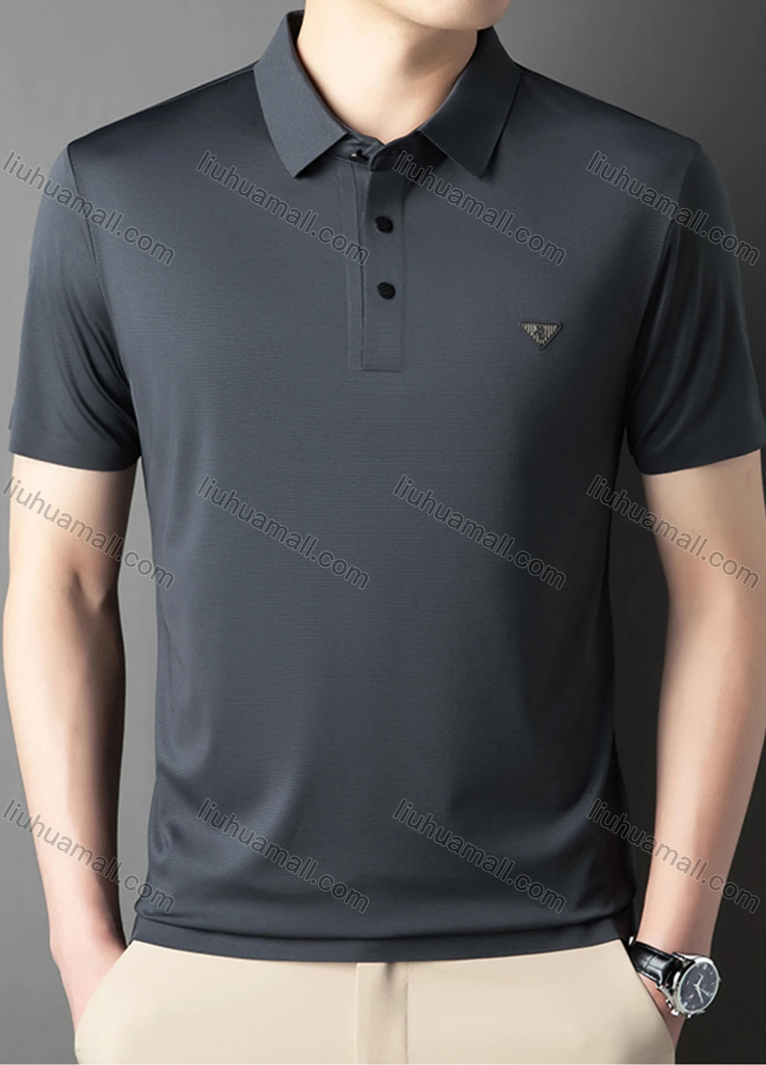 Wholesale Men's Business Plain Label Short Sleeve Split Side Polo Shirt 89305# - Liuhuamall