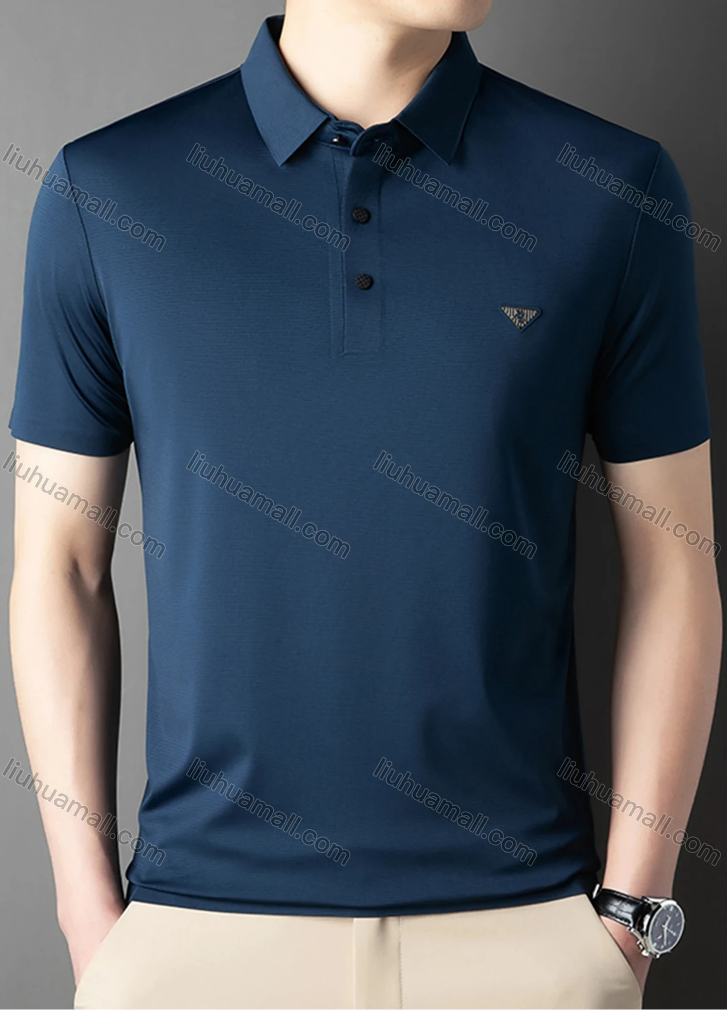 Wholesale Men's Business Plain Label Short Sleeve Split Side Polo Shirt 89305# - Liuhuamall