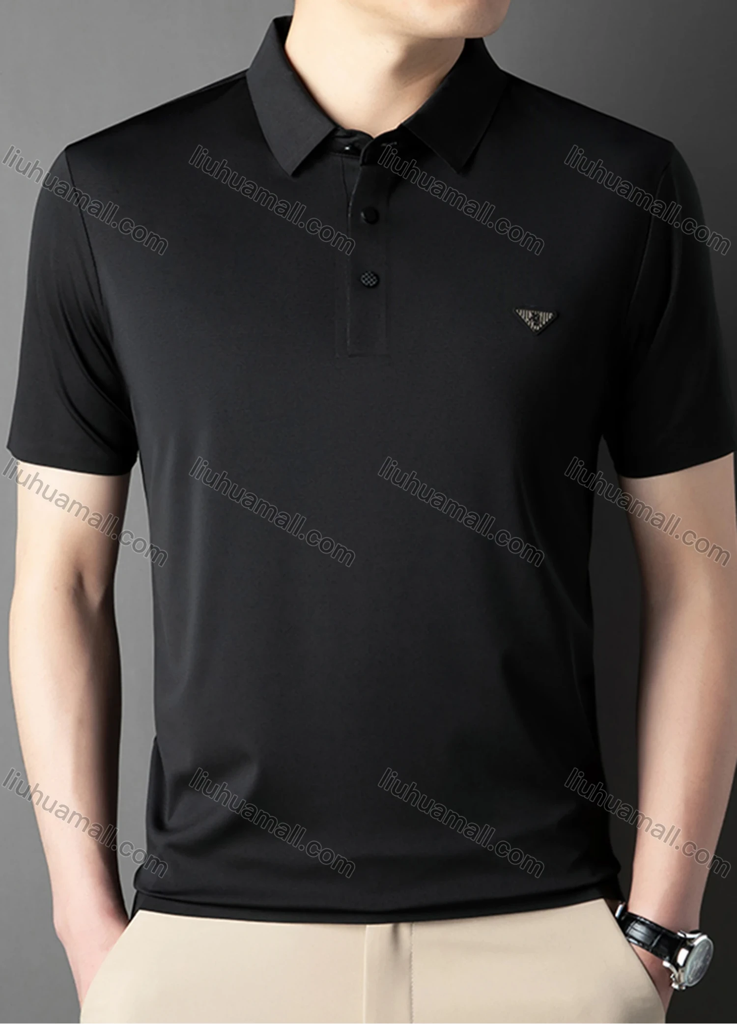 Wholesale Men's Business Plain Label Short Sleeve Split Side Polo Shirt 89305# - Liuhuamall
