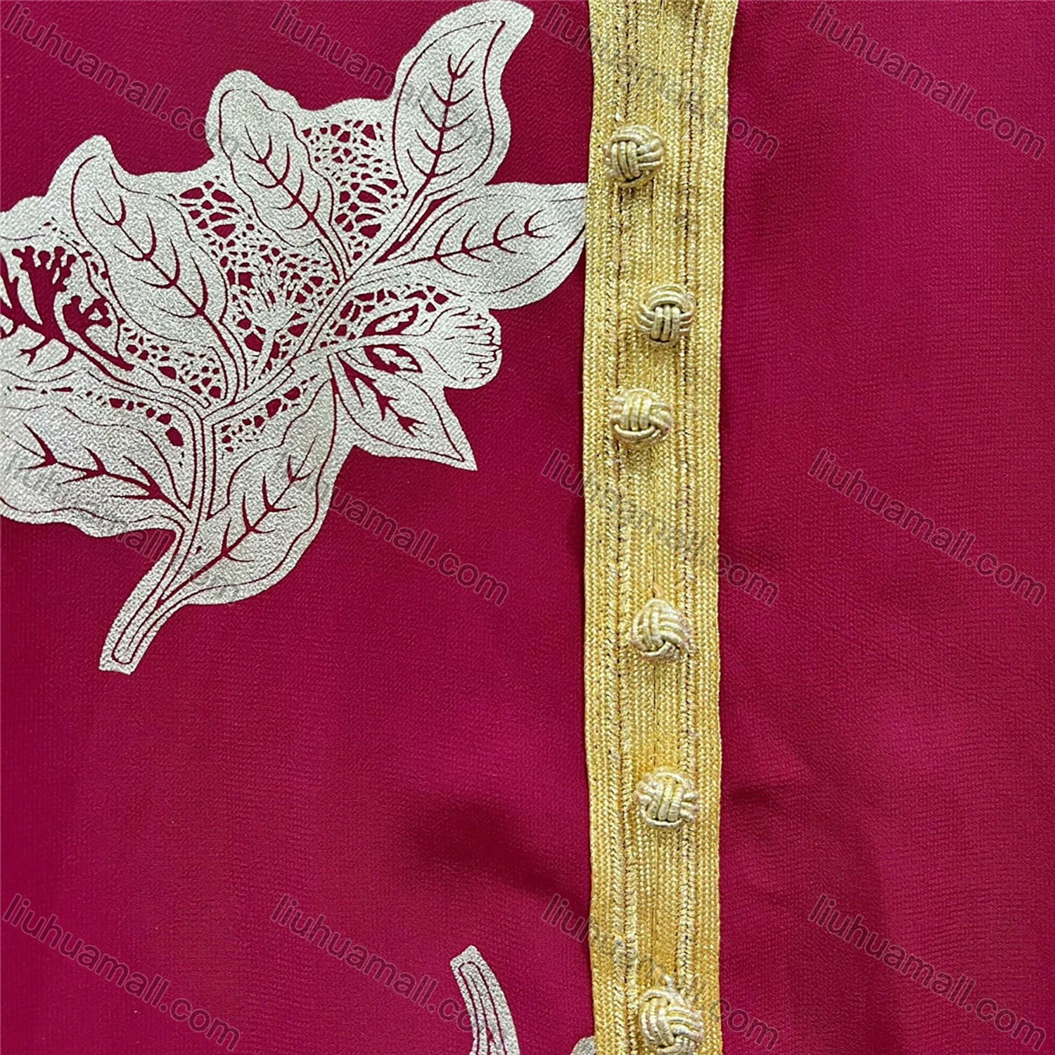 Wholesale Women's Elegant V Neck Leaf Print Ruffle Split Hem Button Decor Long Sleeve Abaya Dress With Belt - Liuhuamall