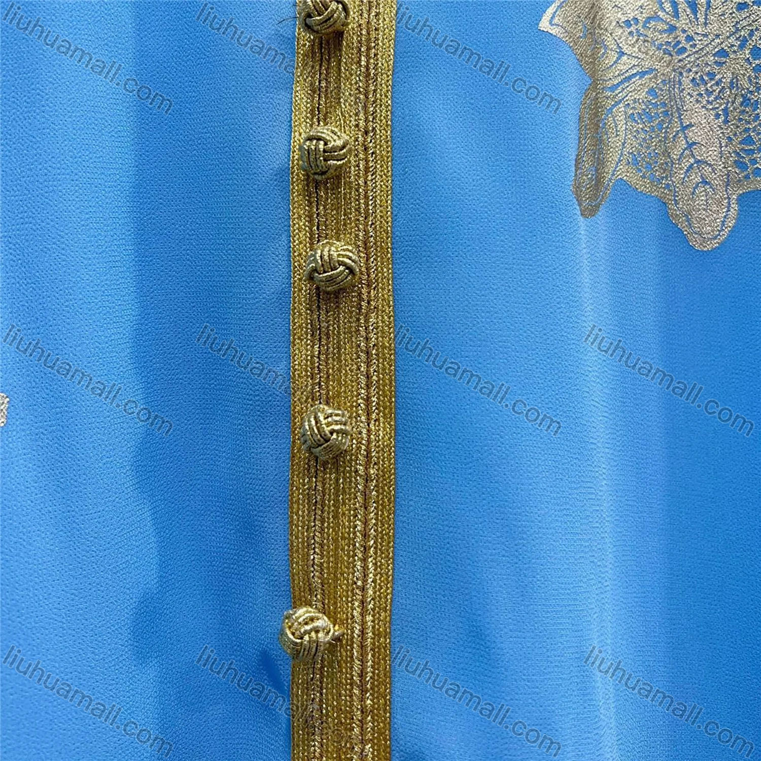 Wholesale Women's Elegant V Neck Leaf Print Ruffle Split Hem Button Decor Long Sleeve Abaya Dress With Belt - Liuhuamall