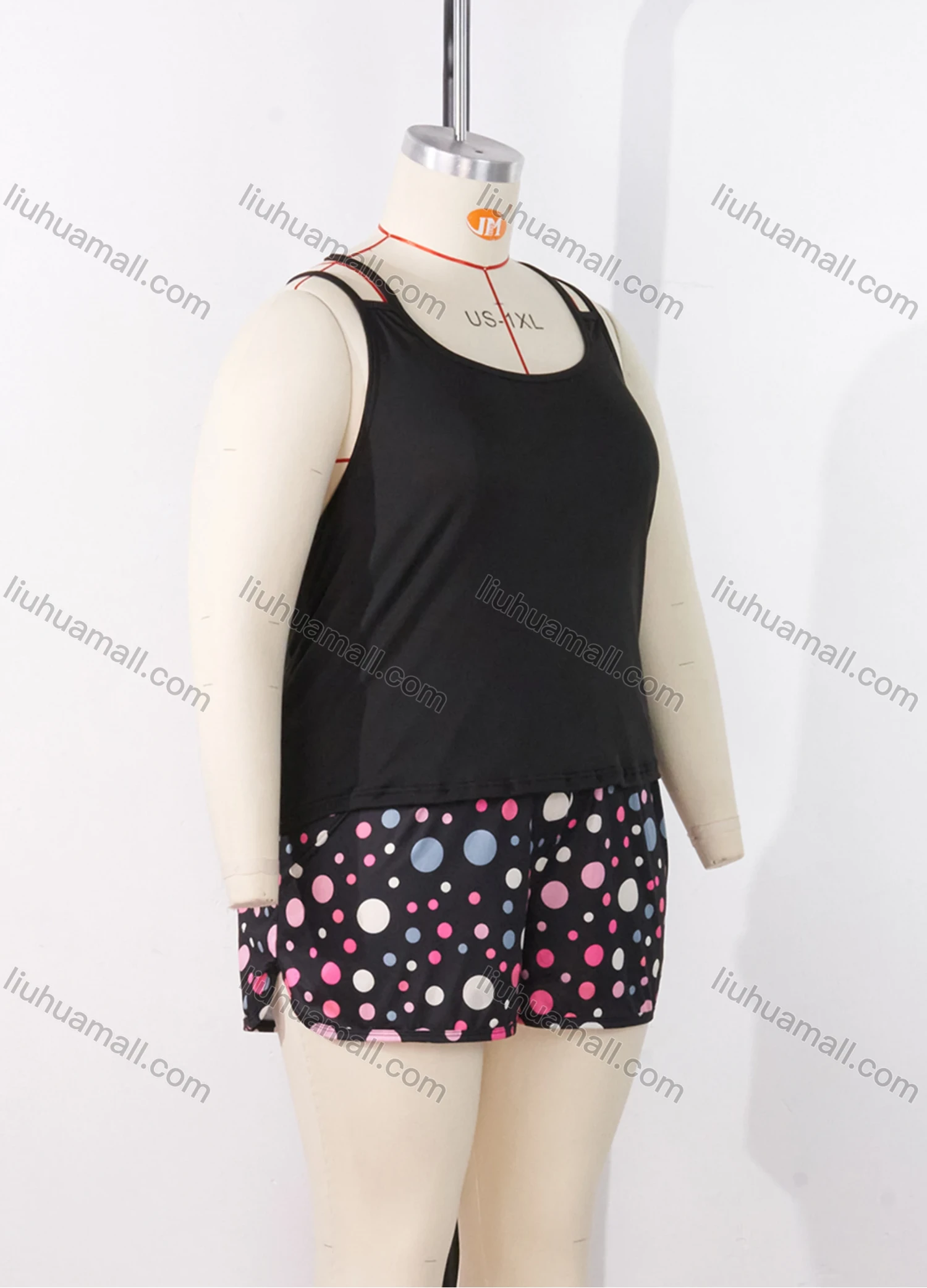 Wholesale Women's Lounge Milk Silk Plain Double Spaghetti Straps Cami Tops & Polka Dot Print Shorts Pajamas Sets DM2207# - Liuhuamall