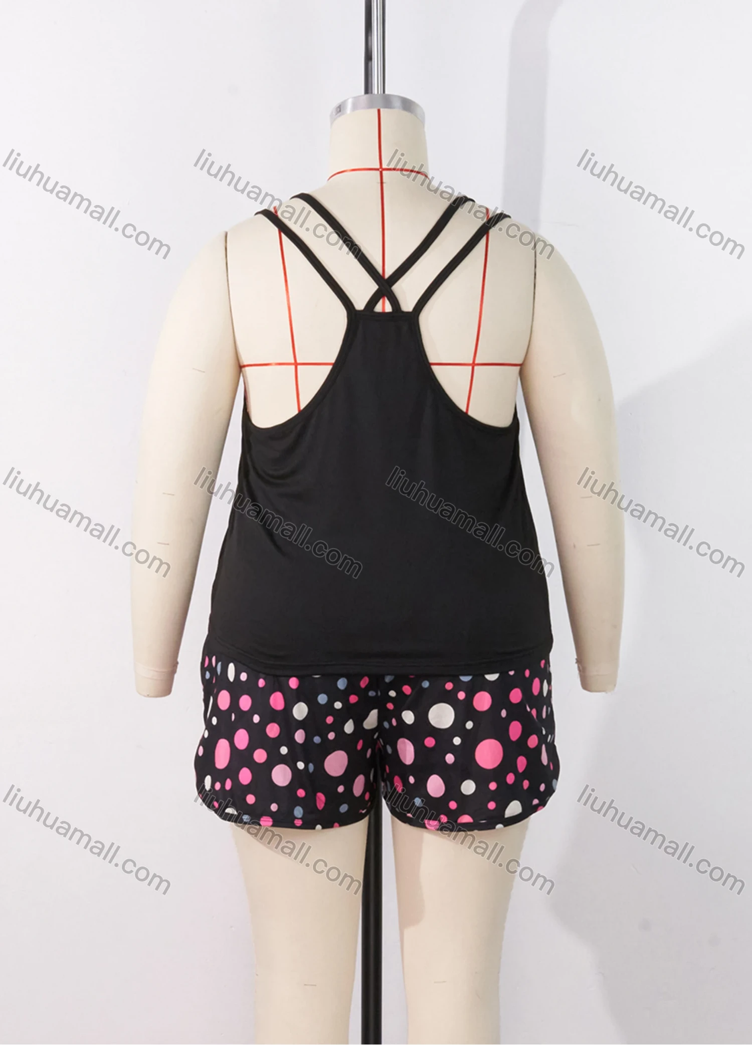 Wholesale Women's Lounge Milk Silk Plain Double Spaghetti Straps Cami Tops & Polka Dot Print Shorts Pajamas Sets DM2207# - Liuhuamall
