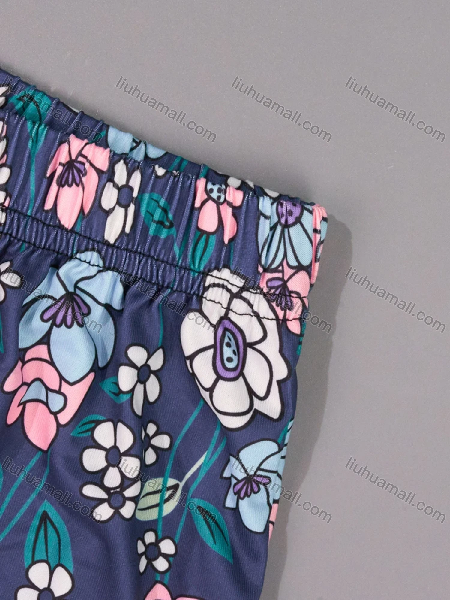 Wholesale Women's Milk Silk Plain Double Spaghetti Straps Cami Tops & Floral Print Shorts Pajamas Sets DM2207-01# - Liuhuamall