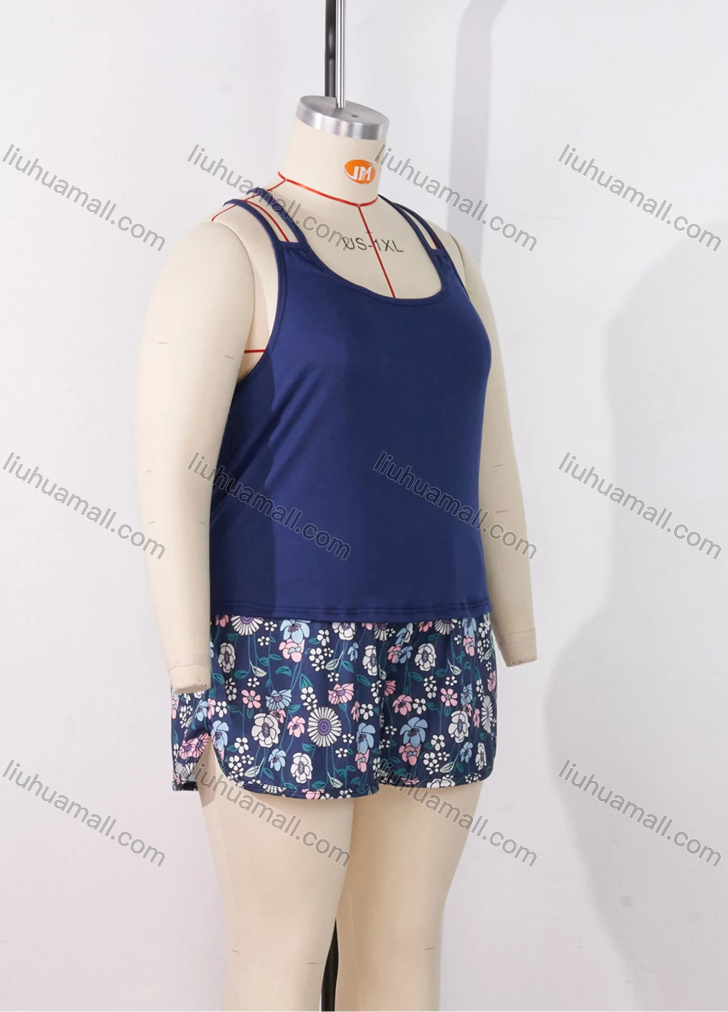 Wholesale Women's Milk Silk Plain Double Spaghetti Straps Cami Tops & Floral Print Shorts Pajamas Sets DM2207-01# - Liuhuamall