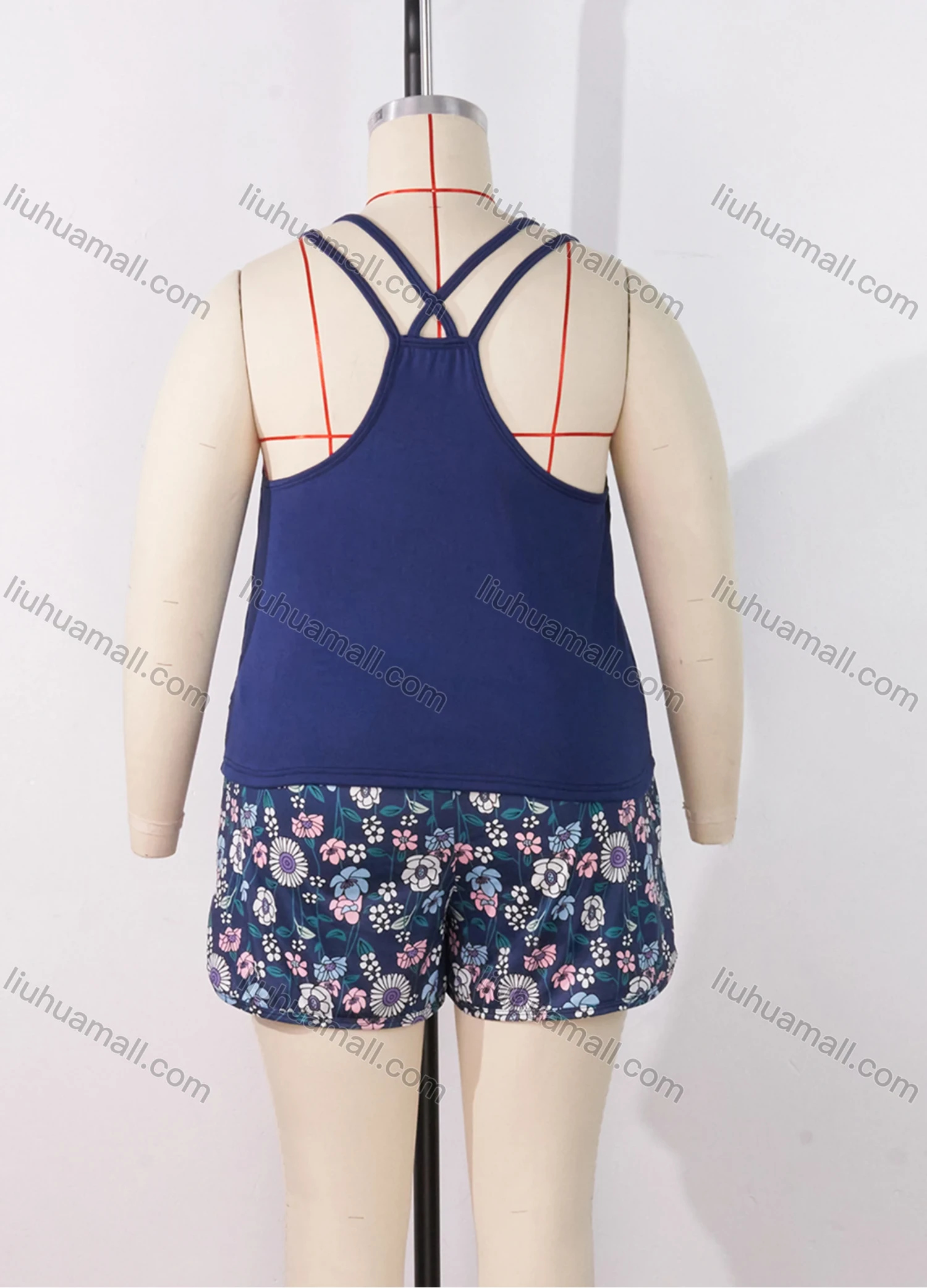Wholesale Women's Milk Silk Plain Double Spaghetti Straps Cami Tops & Floral Print Shorts Pajamas Sets DM2207-01# - Liuhuamall
