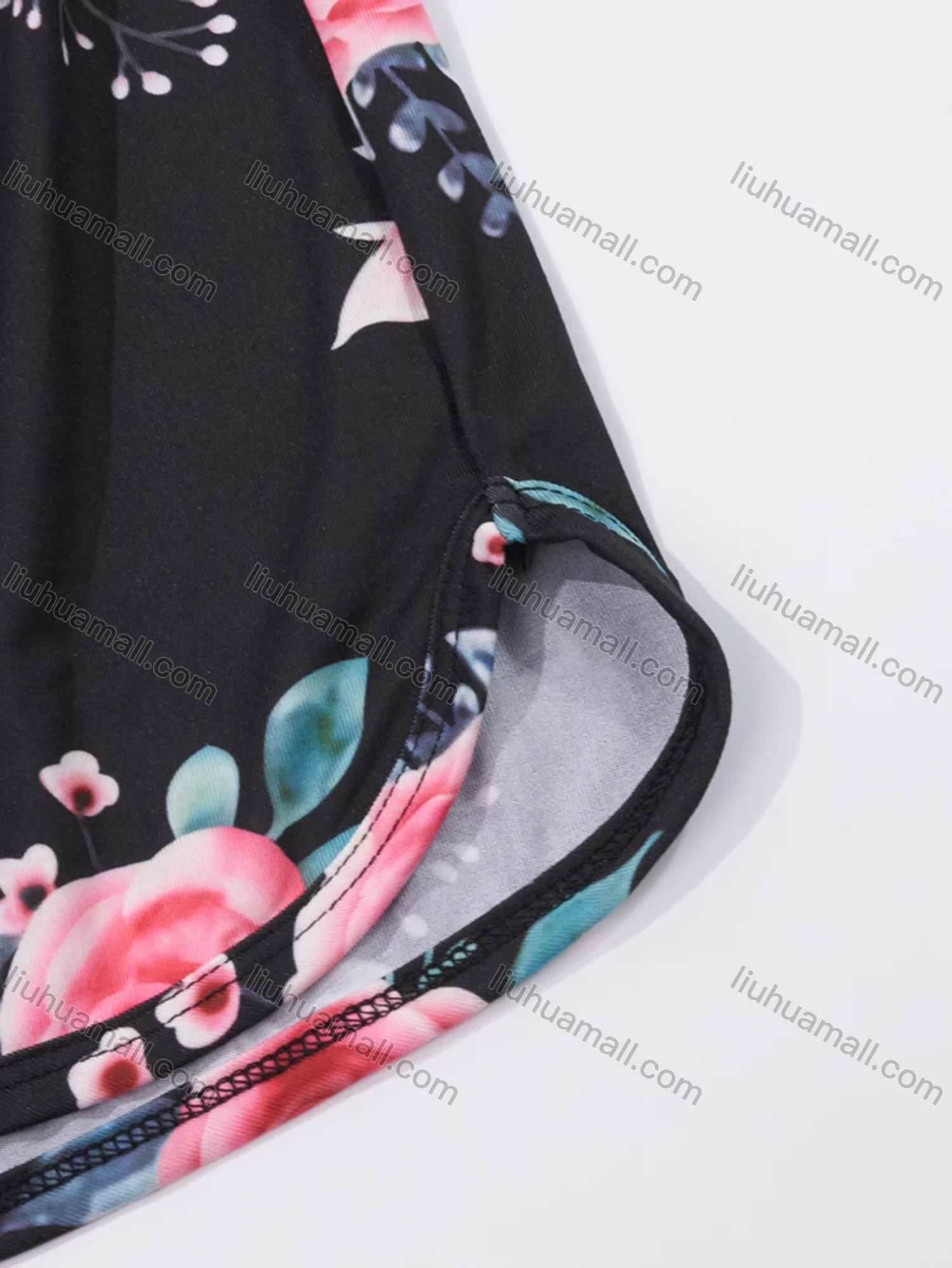 Wholesale Women's Lounge Milk Silk Plain Double Spaghetti Straps Tops & Floral Print Shorts Pajamas Sets DM2207-02# - Liuhuamall