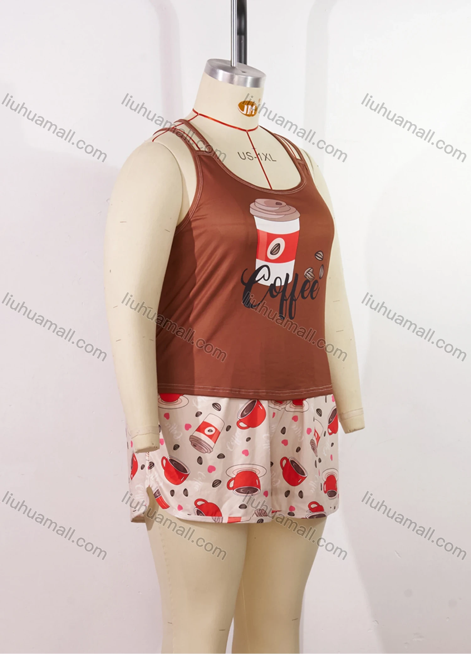 Wholesale Women's Lounge Milk Silk Graphic Letter Double Spaghetti Straps Tops & Allover Print Shorts Pajamas Sets DM2207-05# - Liuhuamall