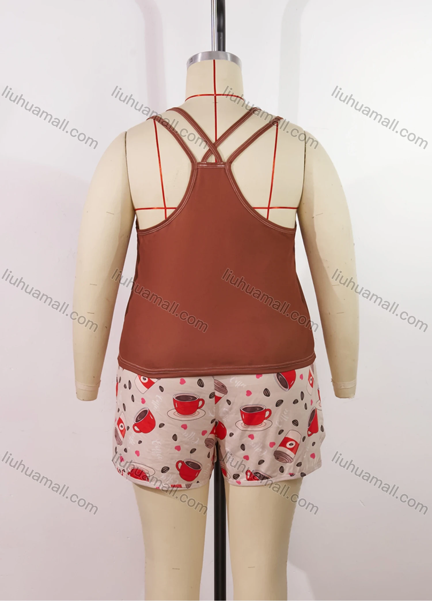 Wholesale Women's Lounge Milk Silk Graphic Letter Double Spaghetti Straps Tops & Allover Print Shorts Pajamas Sets DM2207-05# - Liuhuamall