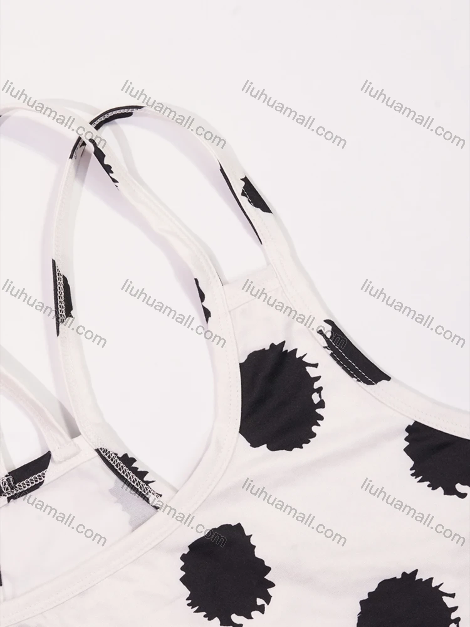 Wholesale Women's Lounge Milk Silk Polka Dot Double Spaghetti Straps Cami Tops & Plain Shorts Pajamas Sets DM2207-06# - Liuhuamall