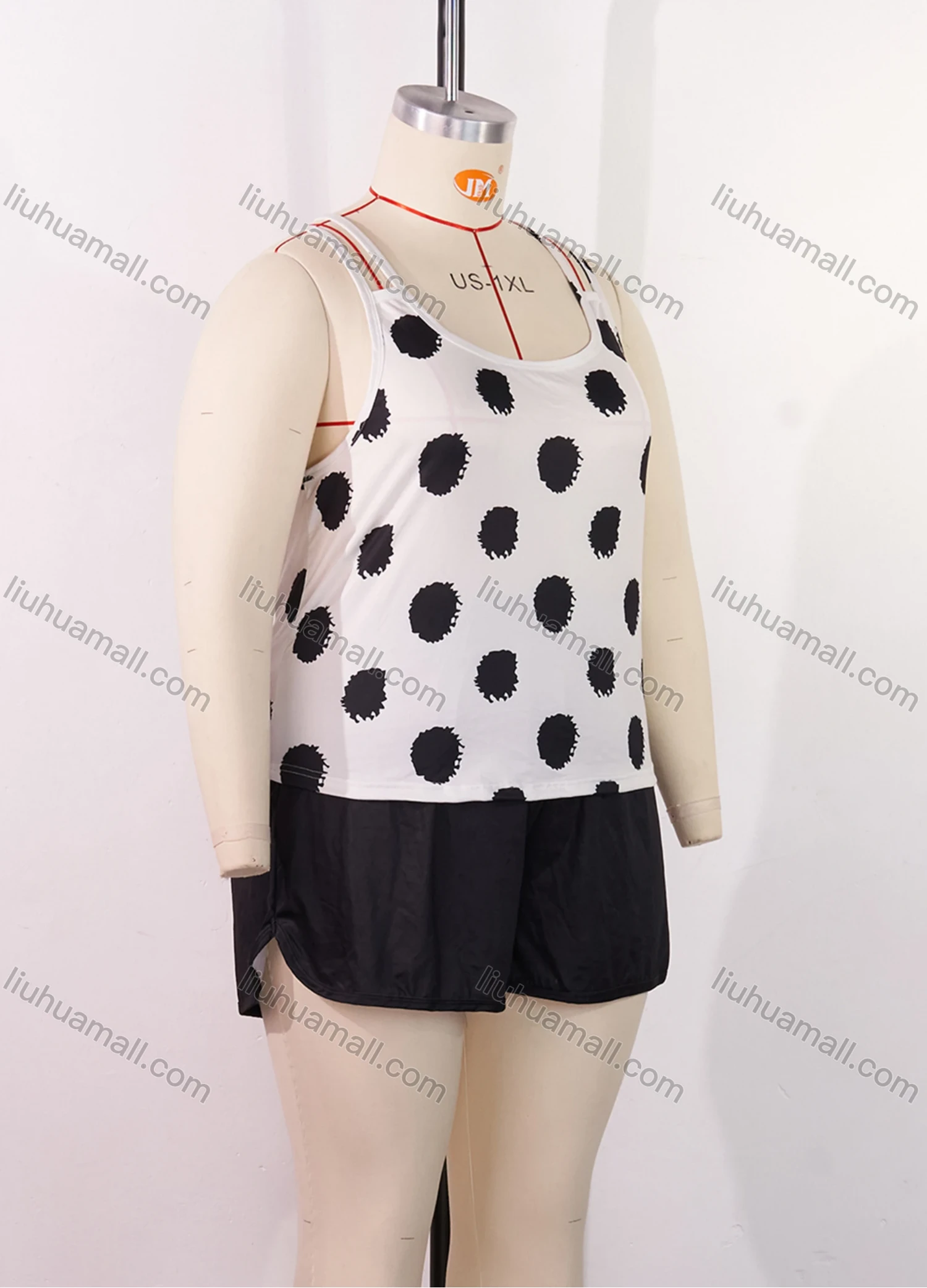 Wholesale Women's Lounge Milk Silk Polka Dot Double Spaghetti Straps Cami Tops & Plain Shorts Pajamas Sets DM2207-06# - Liuhuamall