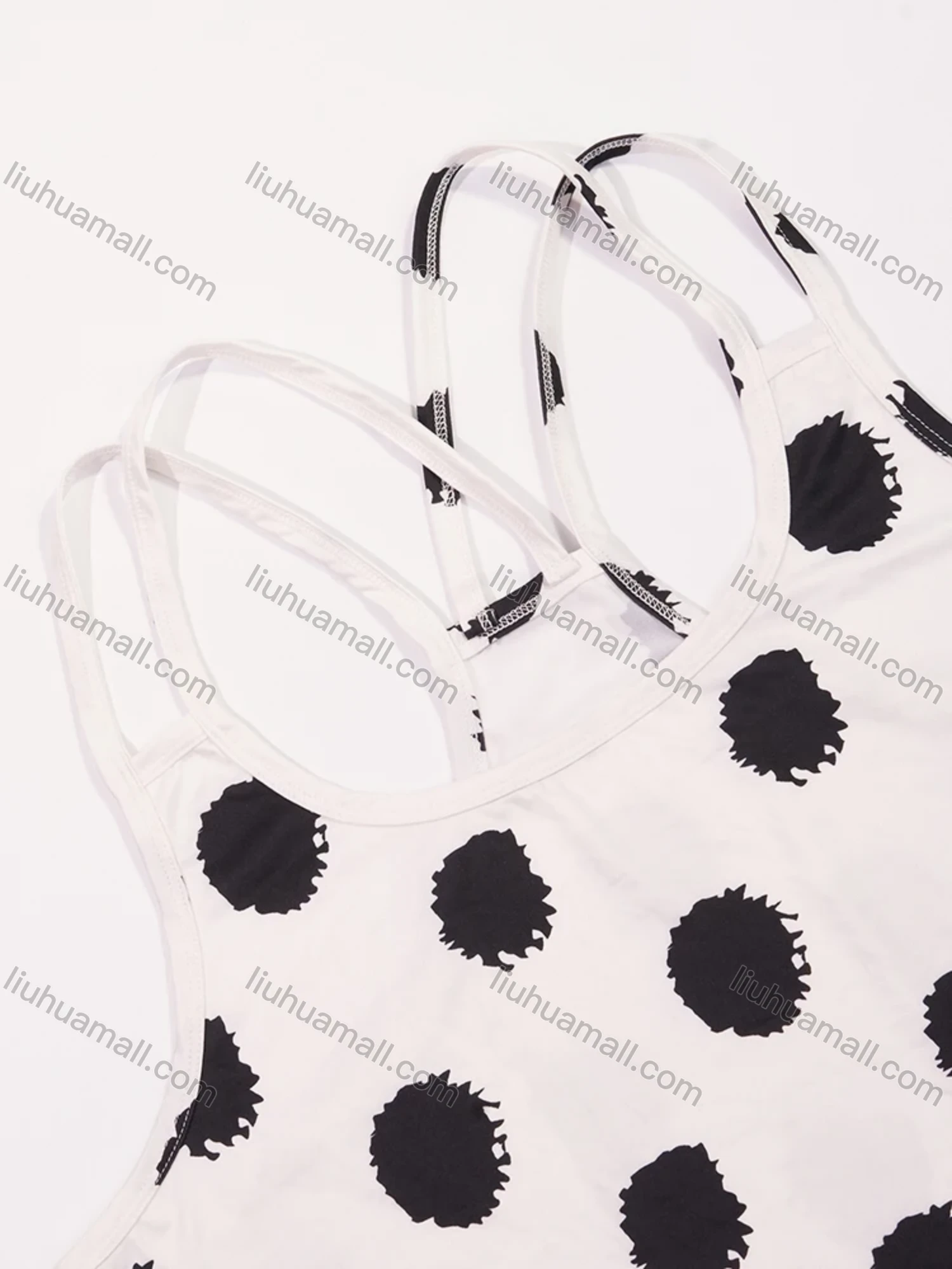 Wholesale Women's Lounge Milk Silk Polka Dot Double Spaghetti Straps Cami Tops & Plain Shorts Pajamas Sets DM2207-06# - Liuhuamall