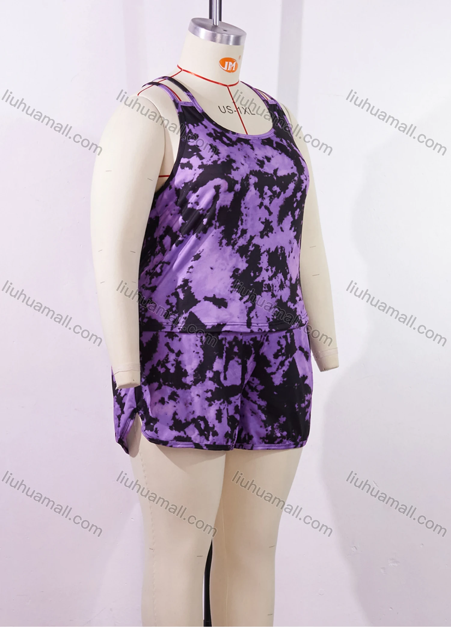 Wholesale Women's Lounge Milk Silk Tie Dye Double Spaghetti Straps Cami Tops & Shorts Pajamas Sets DM2206# - Liuhuamall