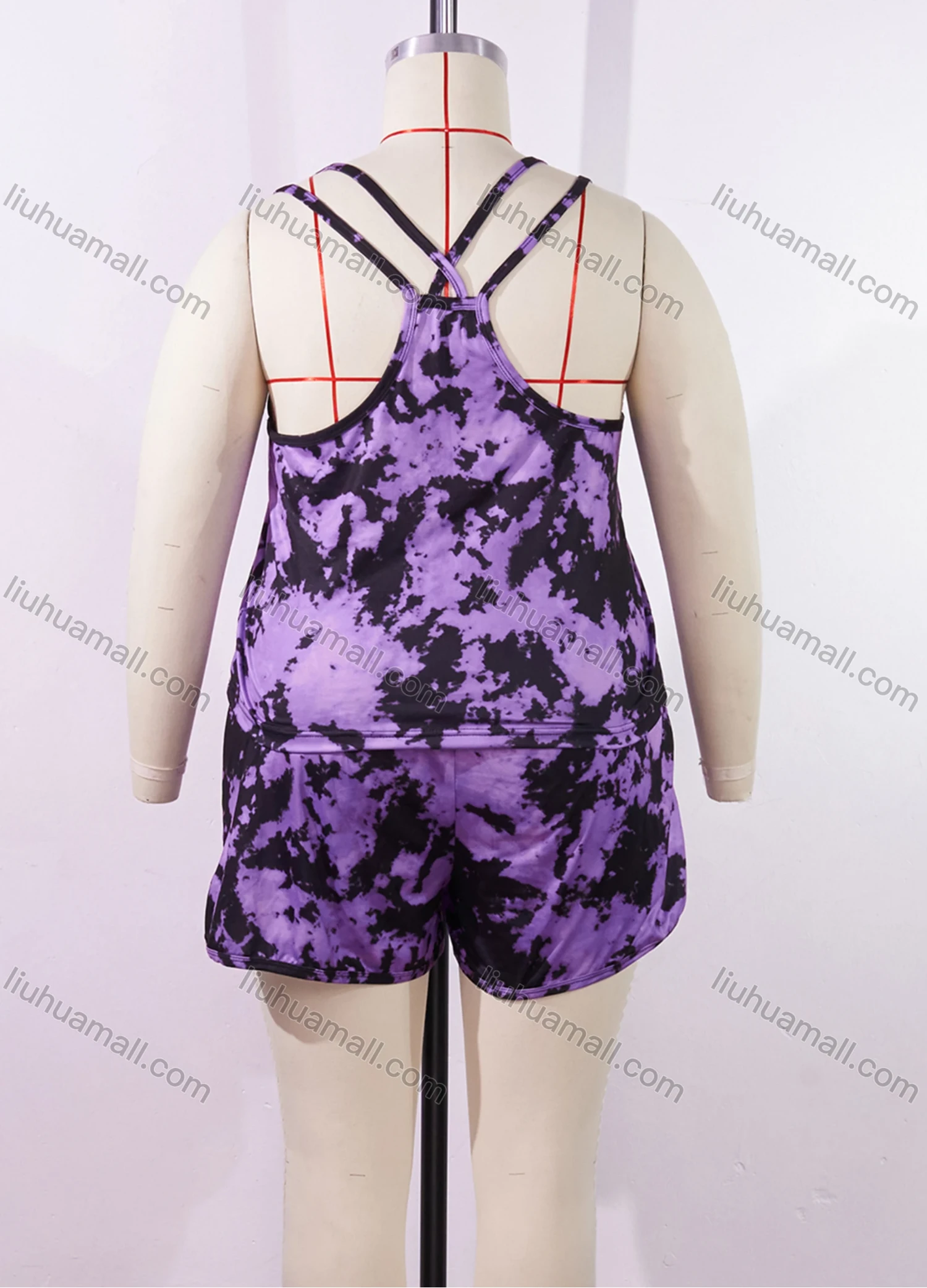 Wholesale Women's Lounge Milk Silk Tie Dye Double Spaghetti Straps Cami Tops & Shorts Pajamas Sets DM2206# - Liuhuamall