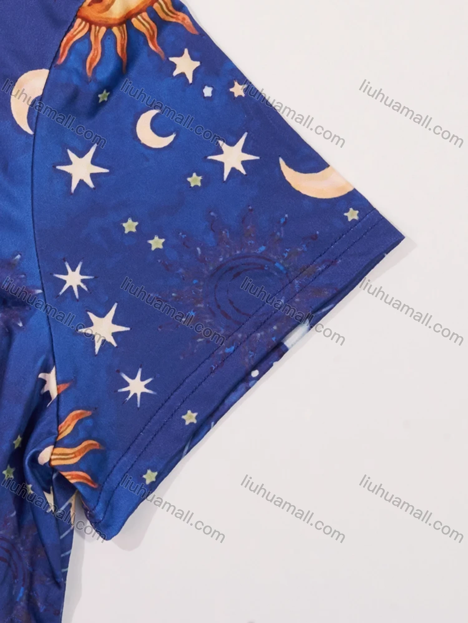 Wholesale Women's Milk Silk Allover Print Star Short Sleeve Crew Neck Curved Hem Lounge Short Nightdress DM1302-05# - Liuhuamall