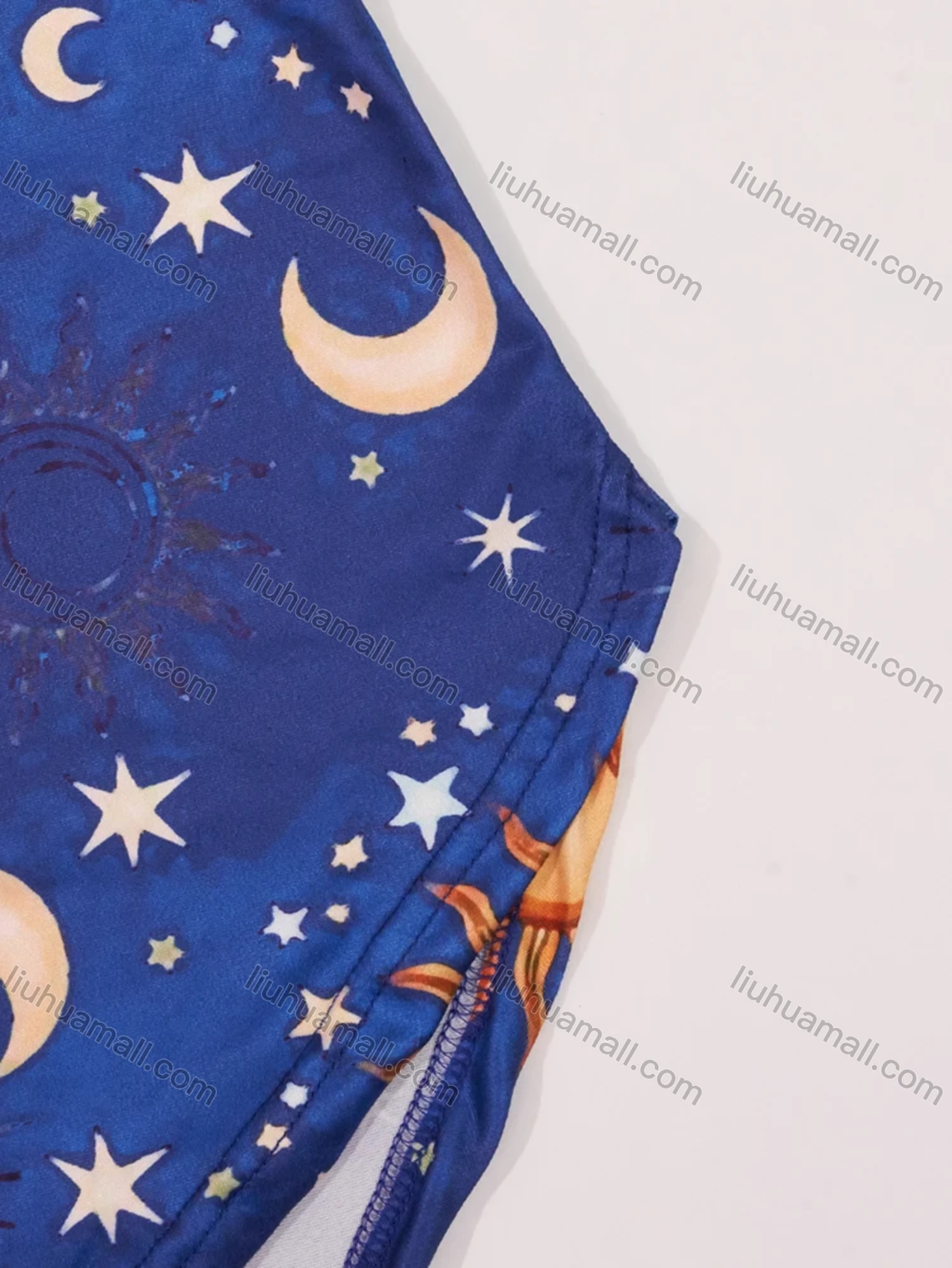 Wholesale Women's Milk Silk Allover Print Star Short Sleeve Crew Neck Curved Hem Lounge Short Nightdress DM1302-05# - Liuhuamall