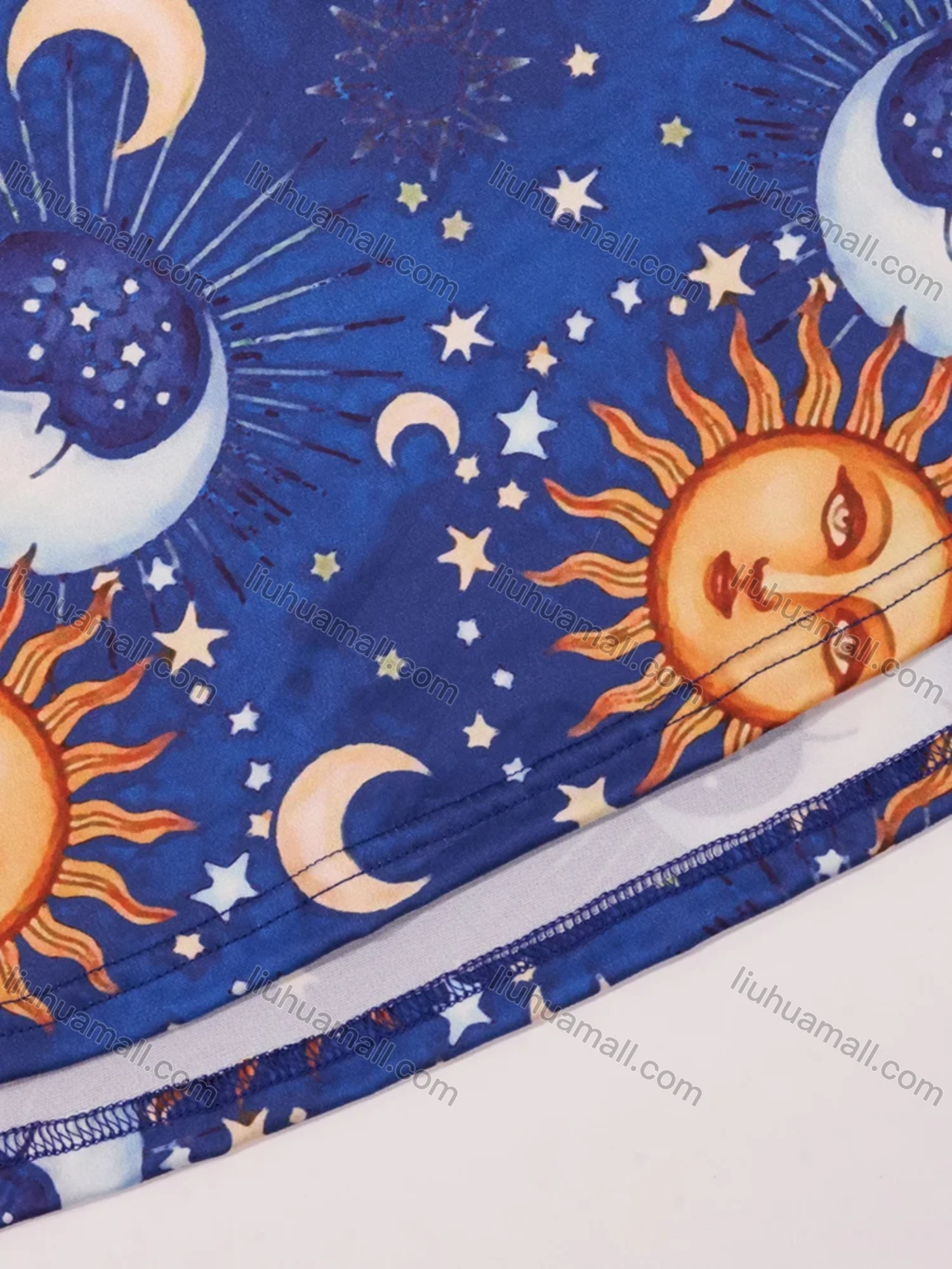 Wholesale Women's Milk Silk Allover Print Star Short Sleeve Crew Neck Curved Hem Lounge Short Nightdress DM1302-05# - Liuhuamall