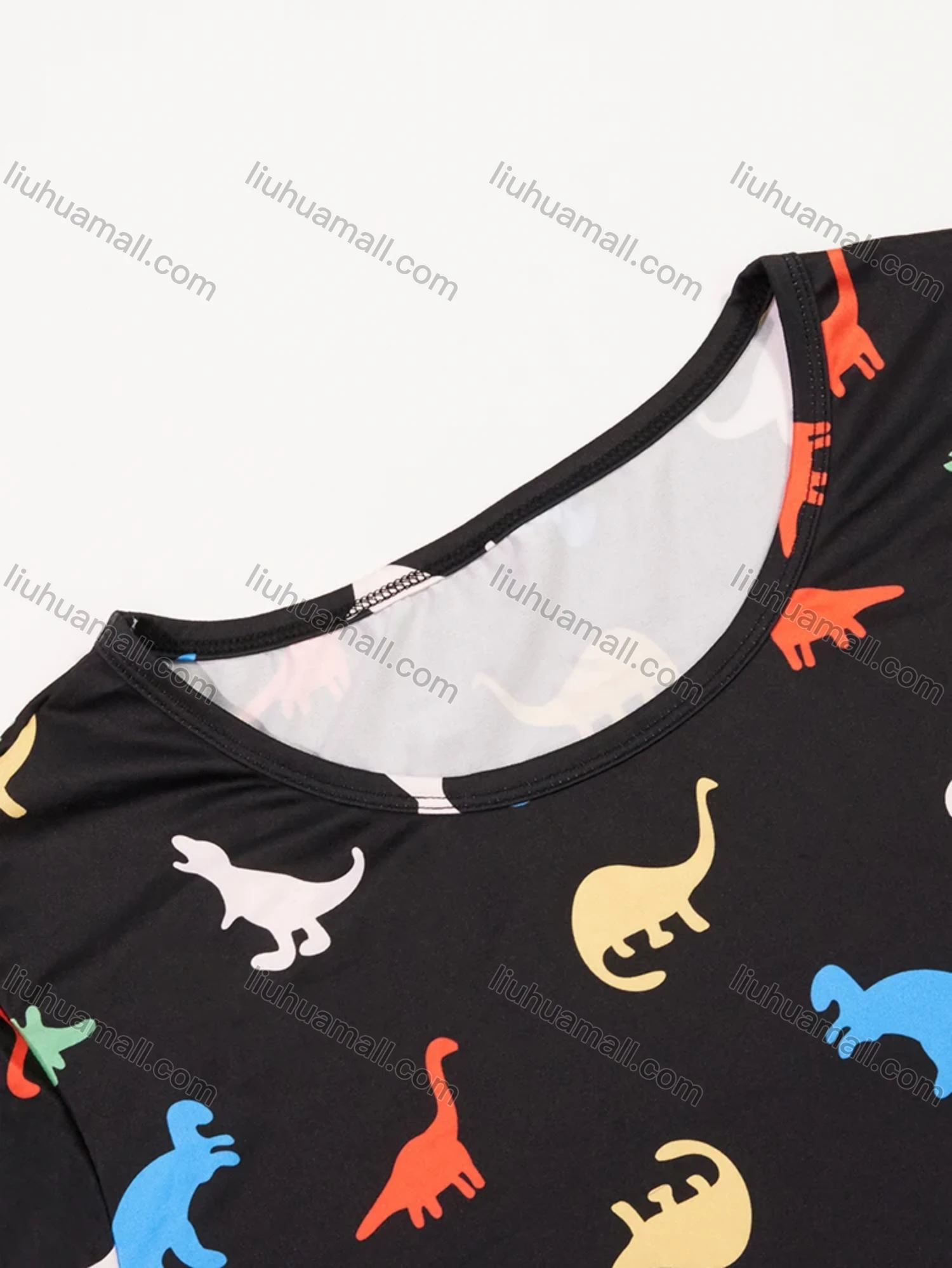 Wholesale Women's Milk Silk Allover Dinosaur Print Short Sleeve Crew Neck Curved Hem Lounge Short Nightdress DM1302-06# - Liuhuamall