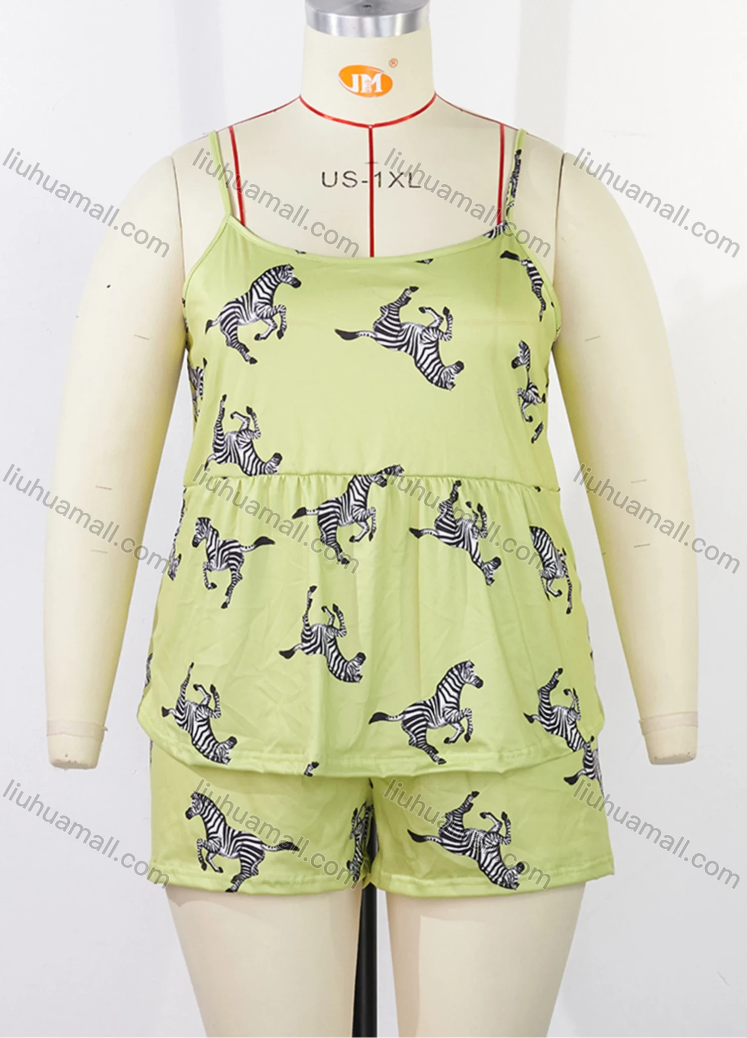 Wholesale Women's Lounge Milk Silk Allover Zebra Print Ruched Cami Tops & Shorts Pajamas Sets DM2121-02# - Liuhuamall