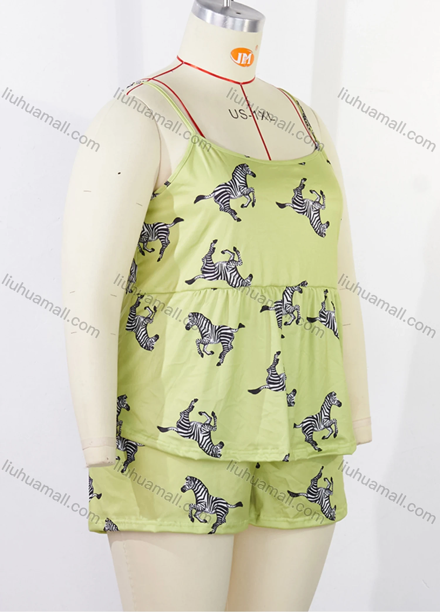 Wholesale Women's Lounge Milk Silk Allover Zebra Print Ruched Cami Tops & Shorts Pajamas Sets DM2121-02# - Liuhuamall