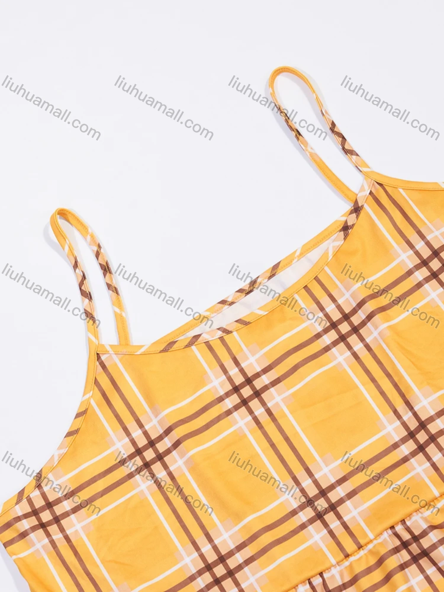 Wholesale Women's Lounge Milk Silk Plaid Print Ruched Cami Tops & Shorts Pajamas Sets DM2121-04# - Liuhuamall