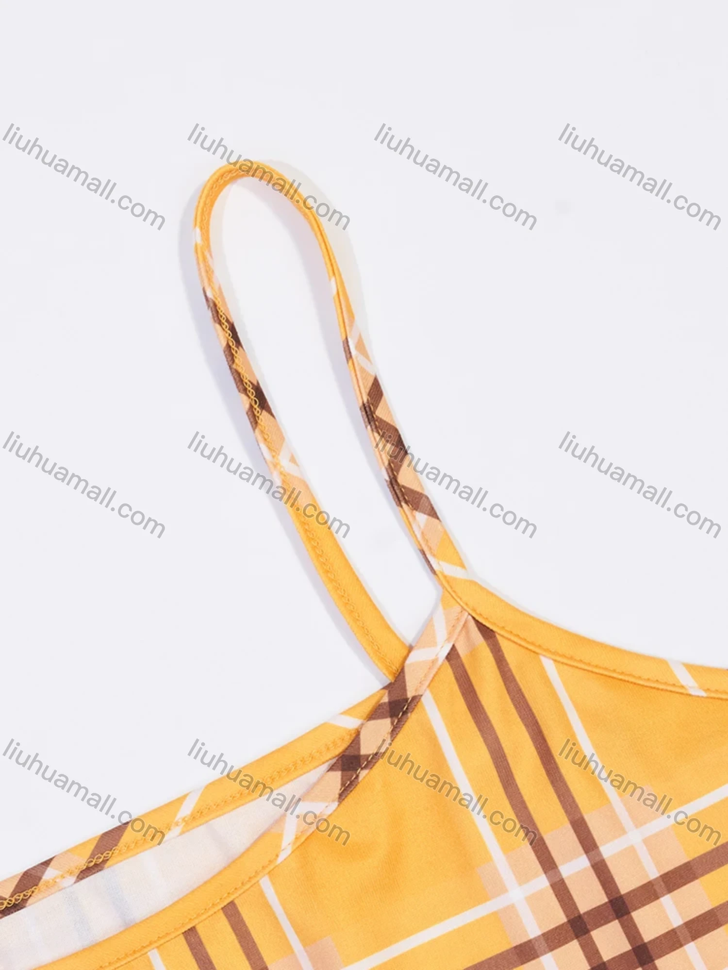 Wholesale Women's Lounge Milk Silk Plaid Print Ruched Cami Tops & Shorts Pajamas Sets DM2121-04# - Liuhuamall