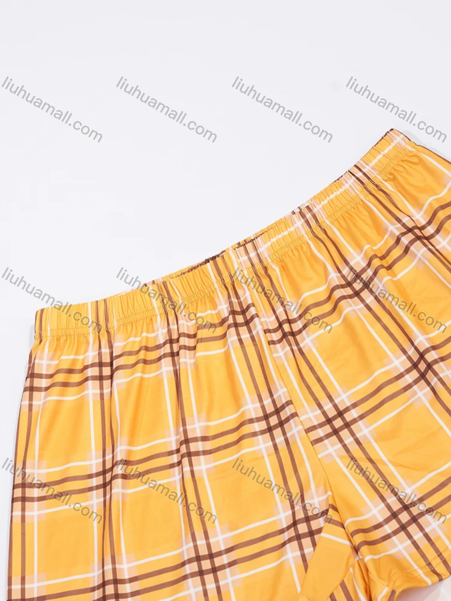 Wholesale Women's Lounge Milk Silk Plaid Print Ruched Cami Tops & Shorts Pajamas Sets DM2121-04# - Liuhuamall