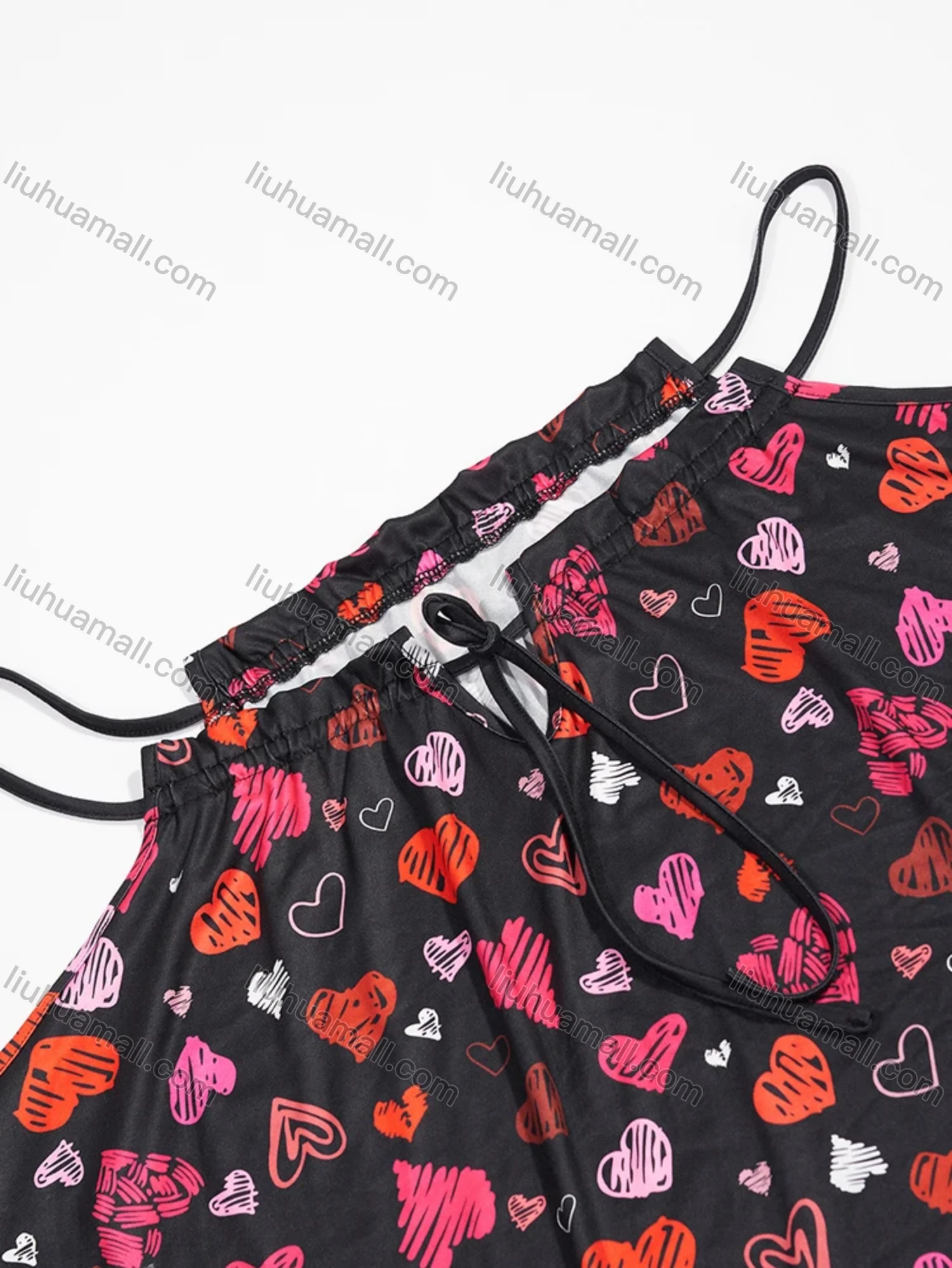 Wholesale Women's Milk Silk Allover Heart Print Drawstring Cami Lounge Midi Nightdress DM1120-03# - Liuhuamall