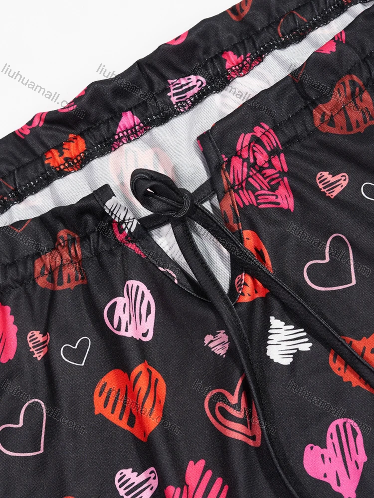 Wholesale Women's Milk Silk Allover Heart Print Drawstring Cami Lounge Midi Nightdress DM1120-03# - Liuhuamall